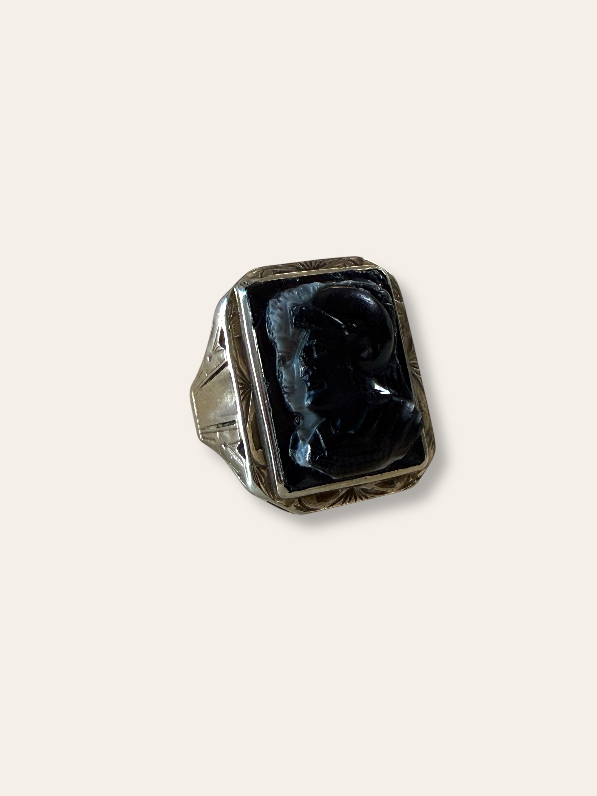 Vintage 1900’s Sardonyx Cameo 14k White Gold Ring Size 10
