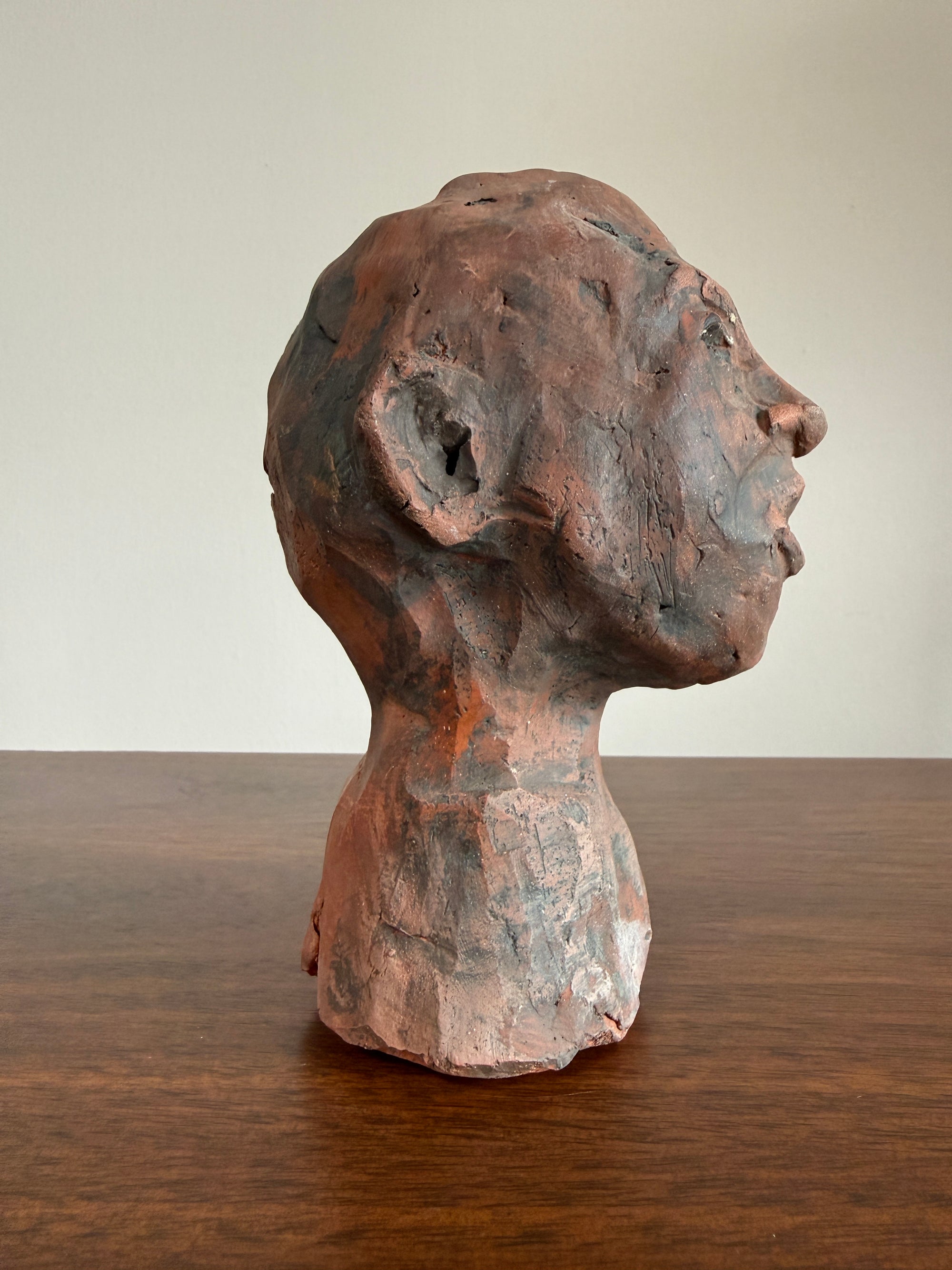 Vintage Modernist Terracotta Head Sculpture | Expressionist Bust Art | Mid Century Studio Pottery Portrait