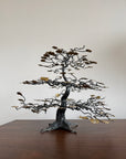 Vintage Brutalist Metal Bonsai Tree Sculpture | Handcrafted Wire Art with Gilt Leaves | Mid Century Modern Decor