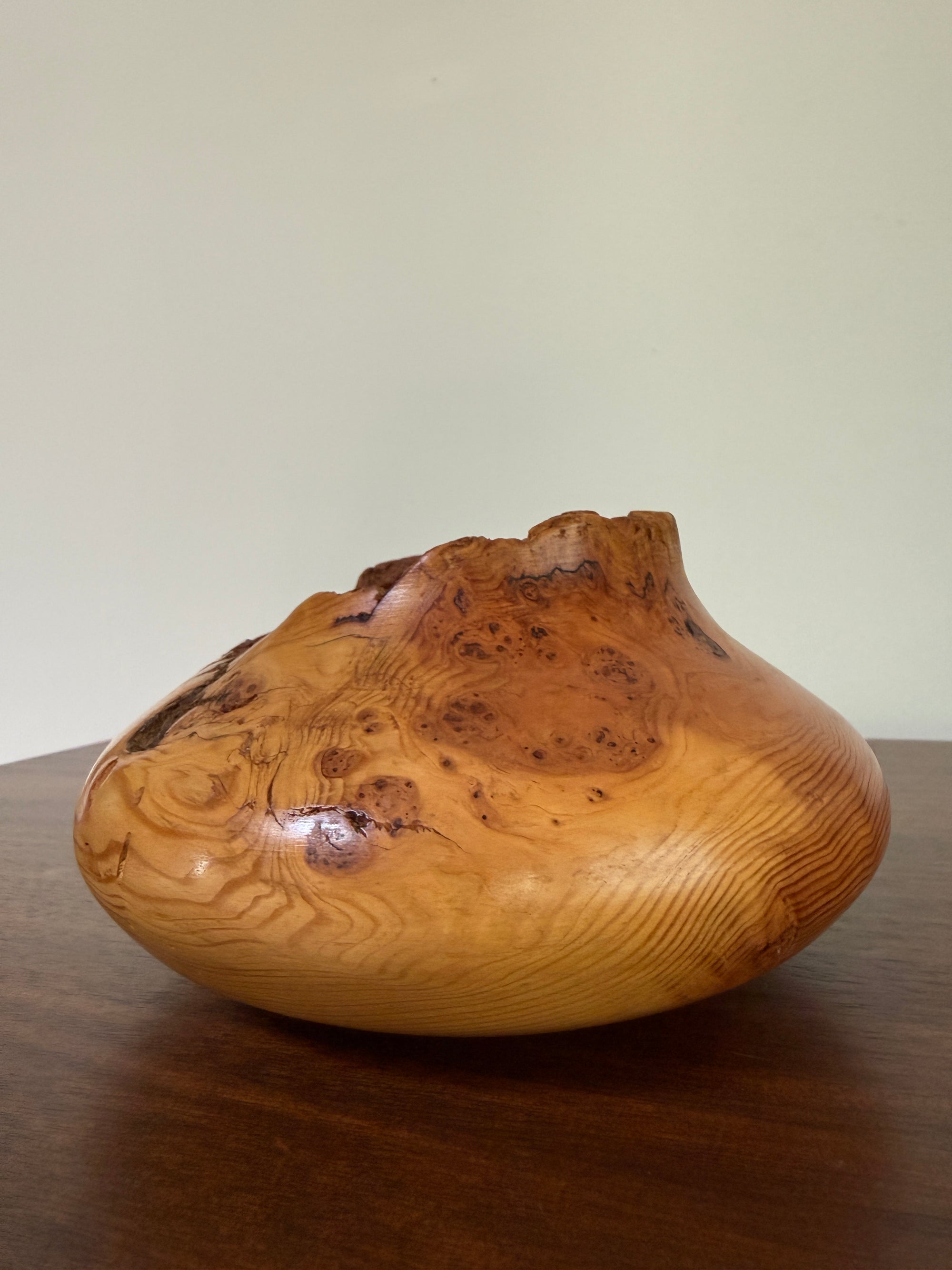 Vintage Signed Handcrafted Fir Burl Wood Bowl | Live Edge Natural Art Turned Vessel