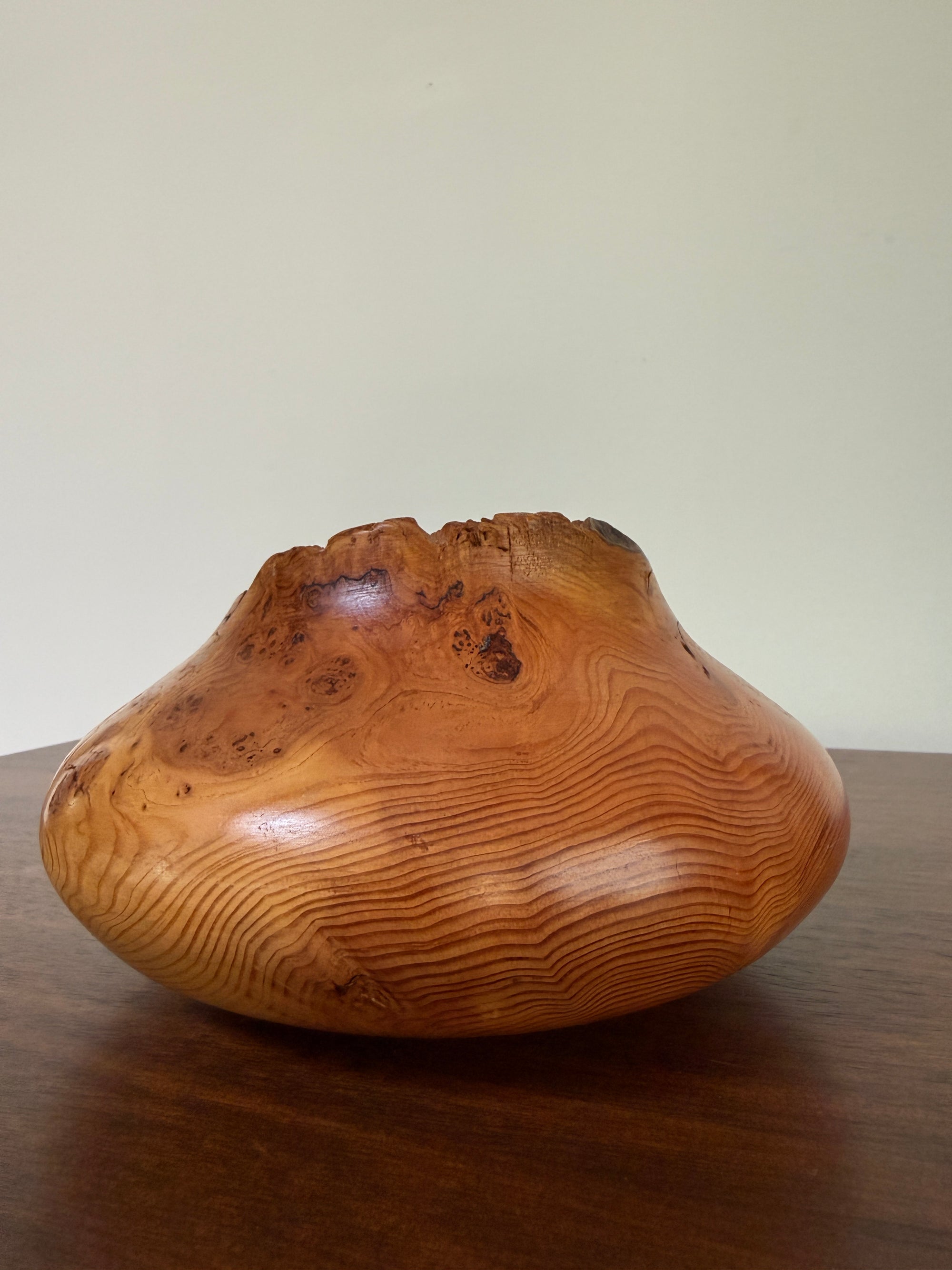 Vintage Signed Handcrafted Fir Burl Wood Bowl | Live Edge Natural Art Turned Vessel
