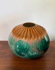 Vintage MCM Vanguard Studios Pottery Large Vase | Mid Century Modern Fluted Rim Green Glaze Studio Art Pottery Vessel USA