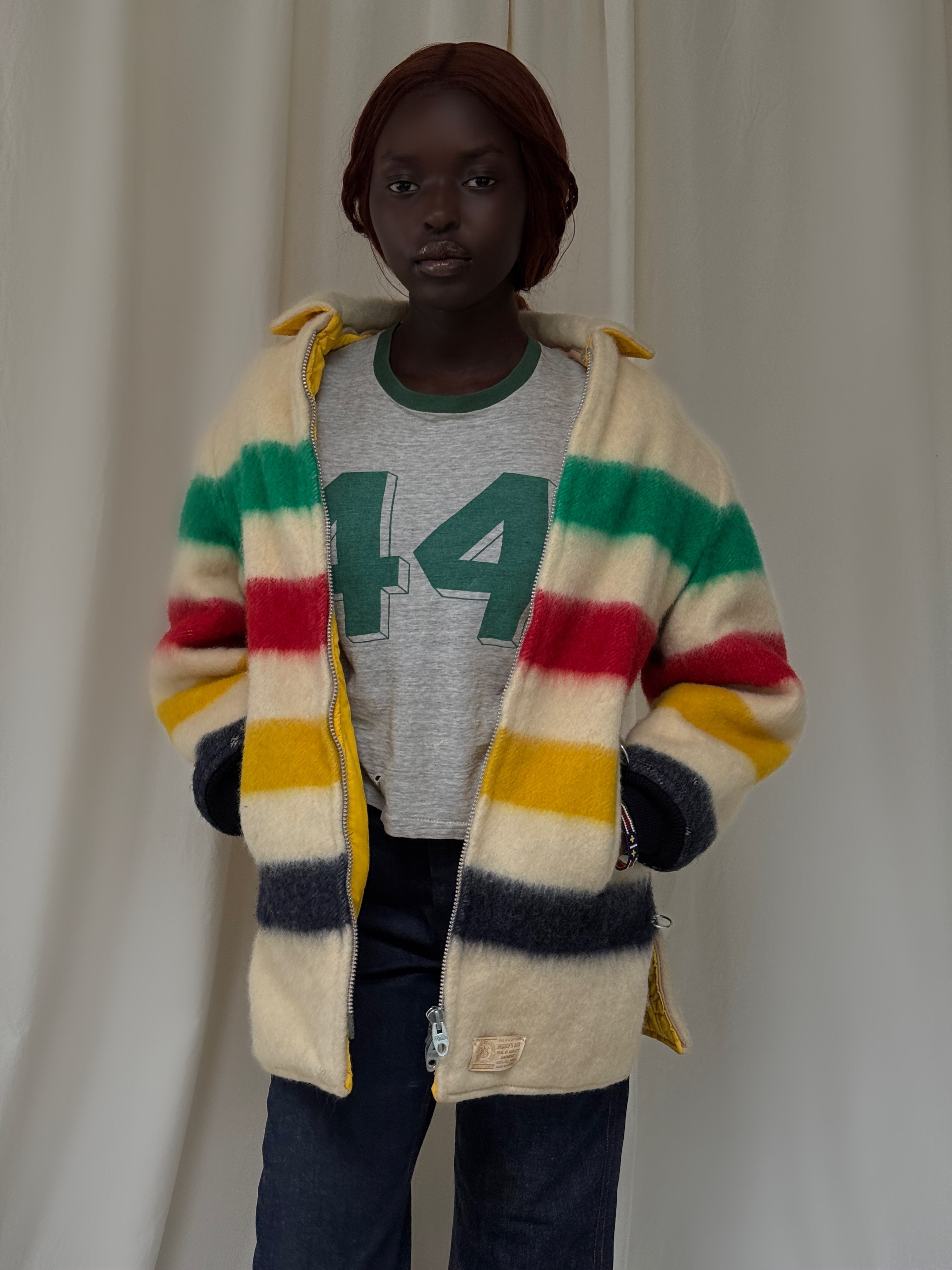 Vintage 1960's Hudson Bay Wool Blanket Reversible Jacket