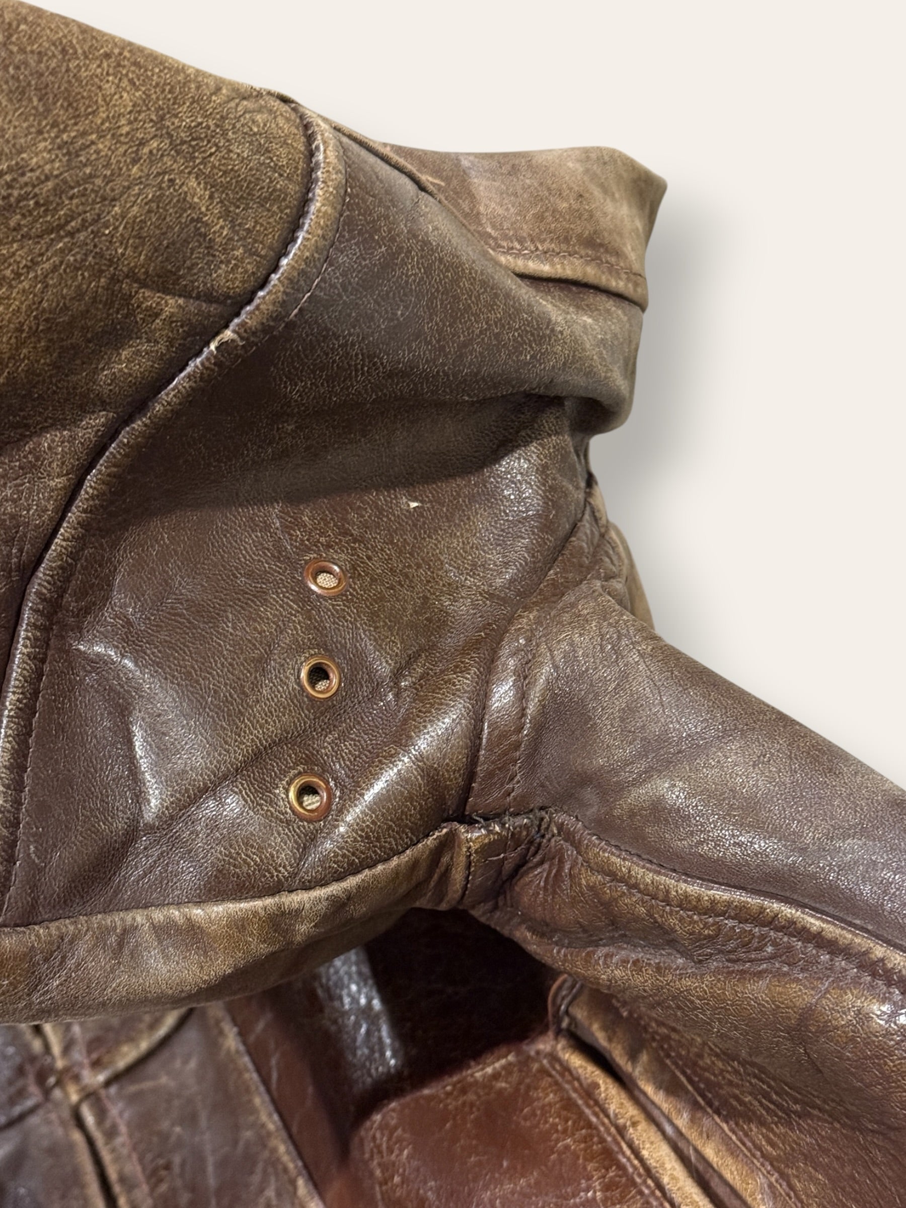 Vintage 1940-50s Windward Horsehide Leather Jacket | Montgomery Ward Brown Belted Back Jacket