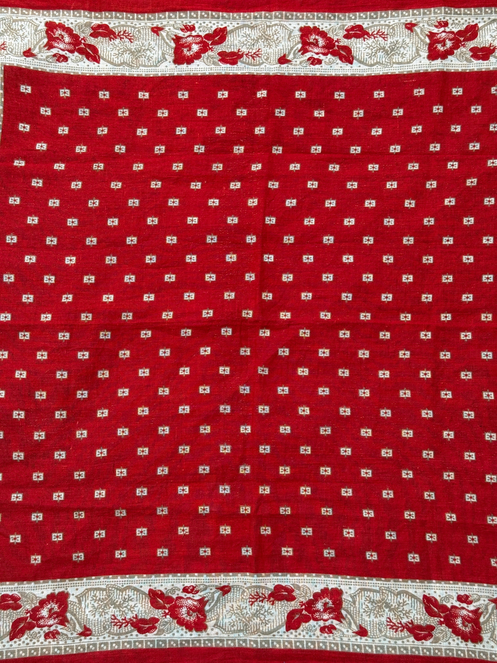 Vintage Early 1900’s Turkey Red Floral Border Bandana
