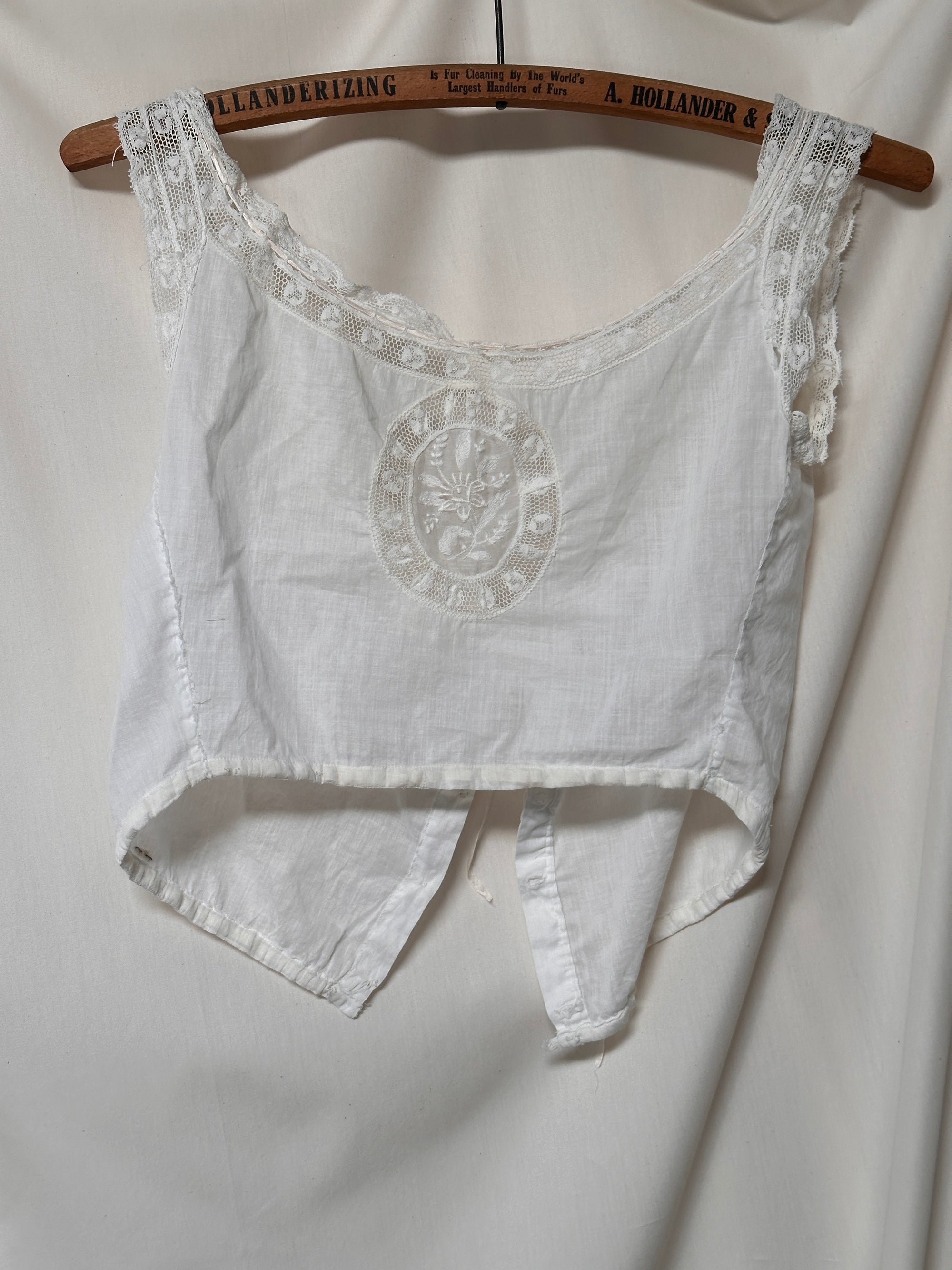 Vintage Early 1900’s Cotton Chemise Tank With Lace Insets