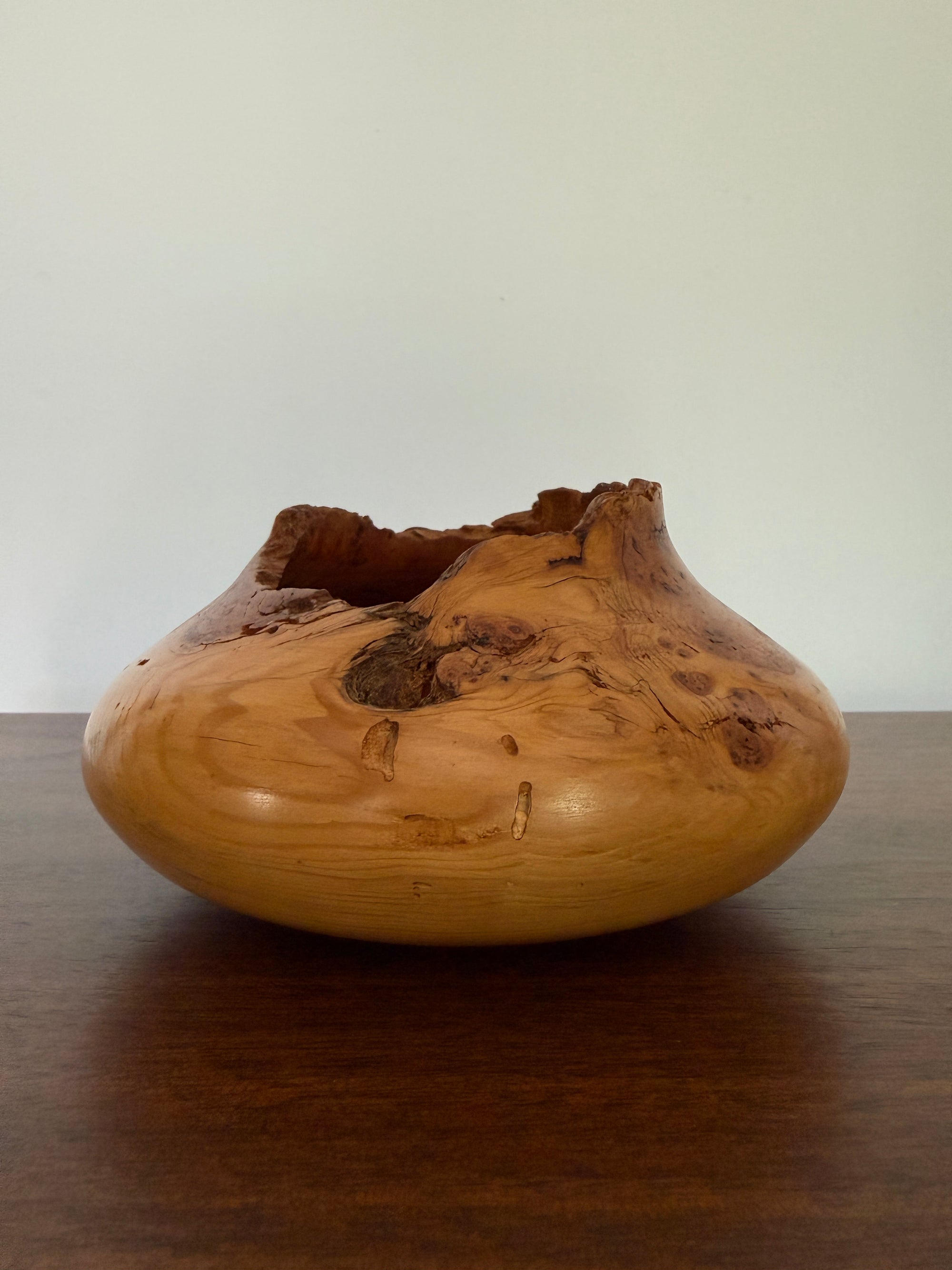 Vintage Signed Handcrafted Fir Burl Wood Bowl | Live Edge Natural Art Turned Vessel