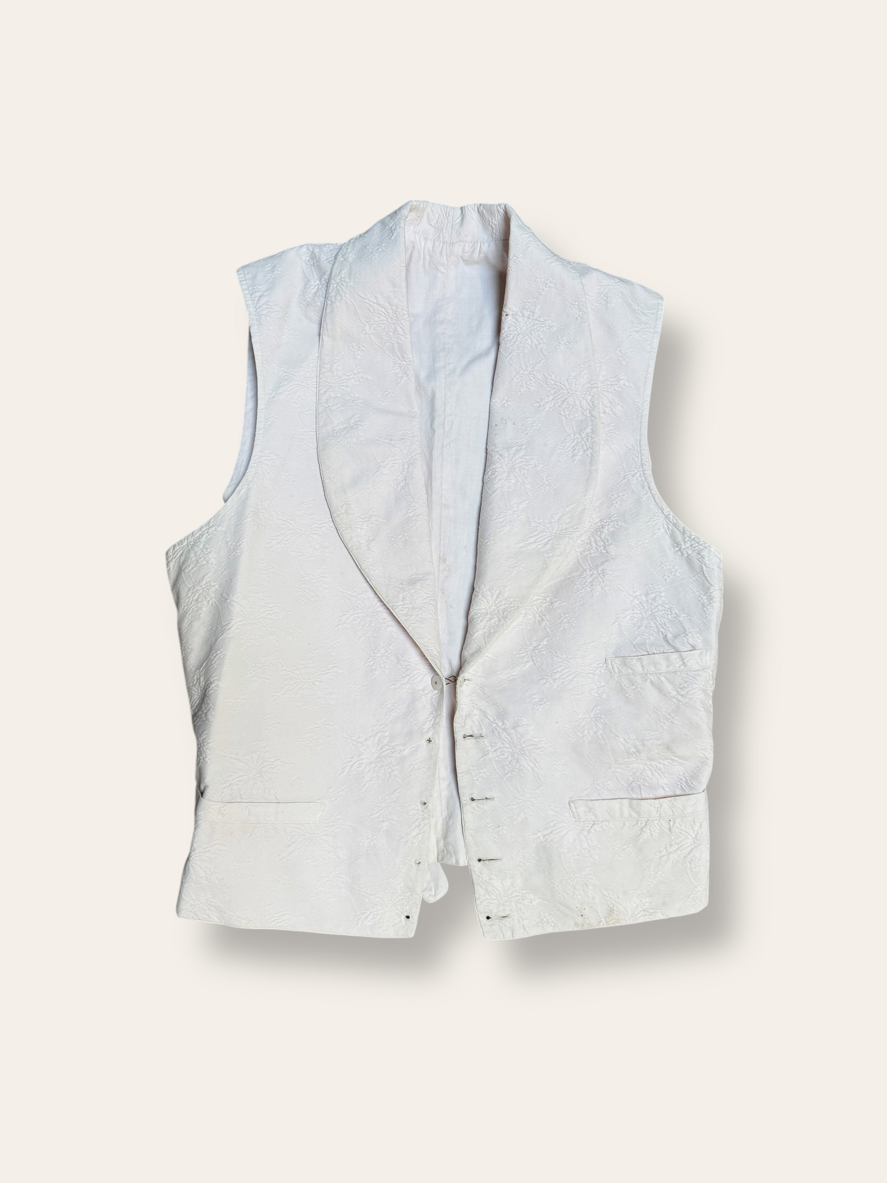 Antique 1890s Jacquard Buckle Back Vest | Victorian Era White