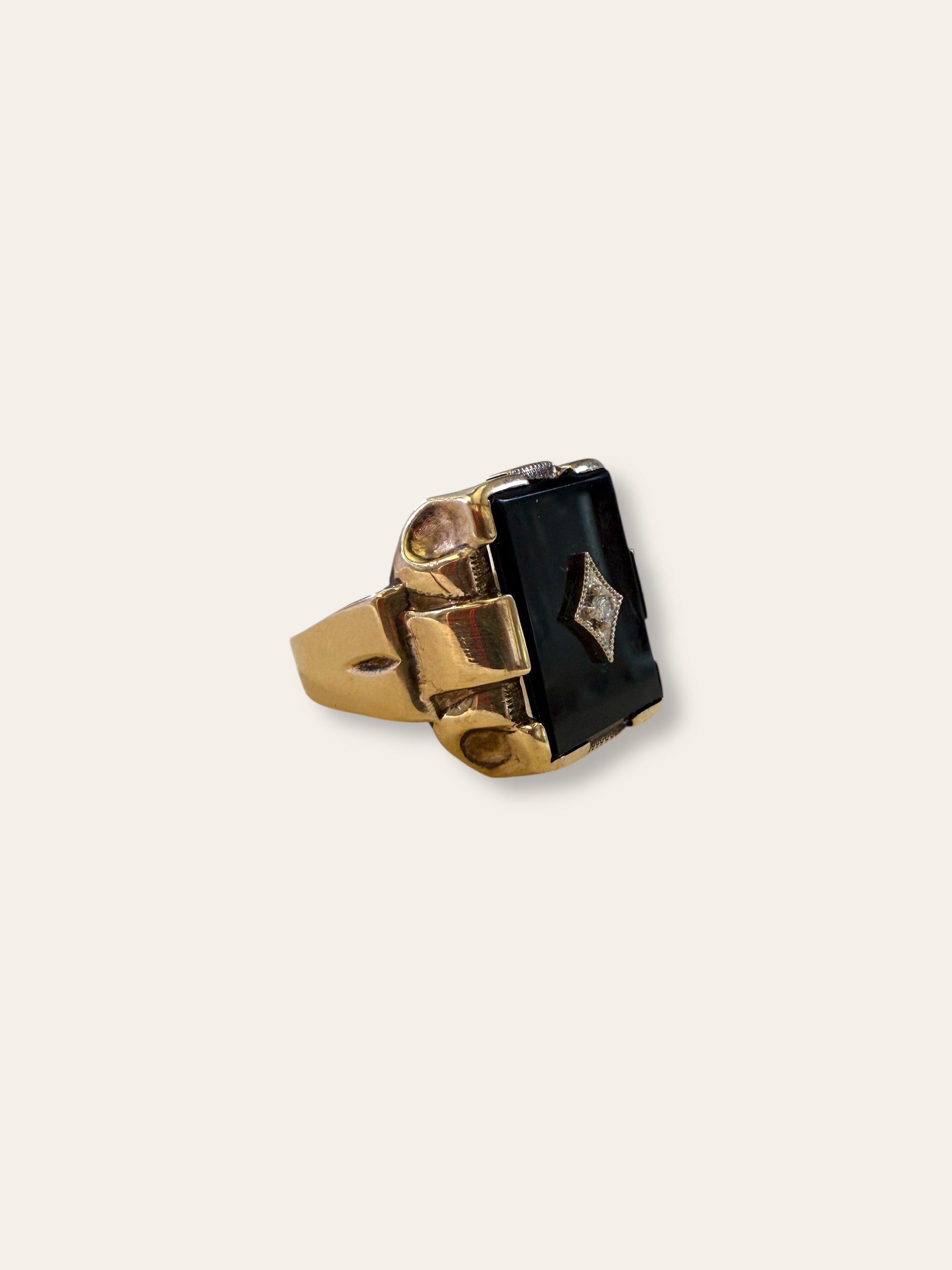 Vintage 1940’s Art Deco Onyx 10k Gold Diamond Ring Size 9