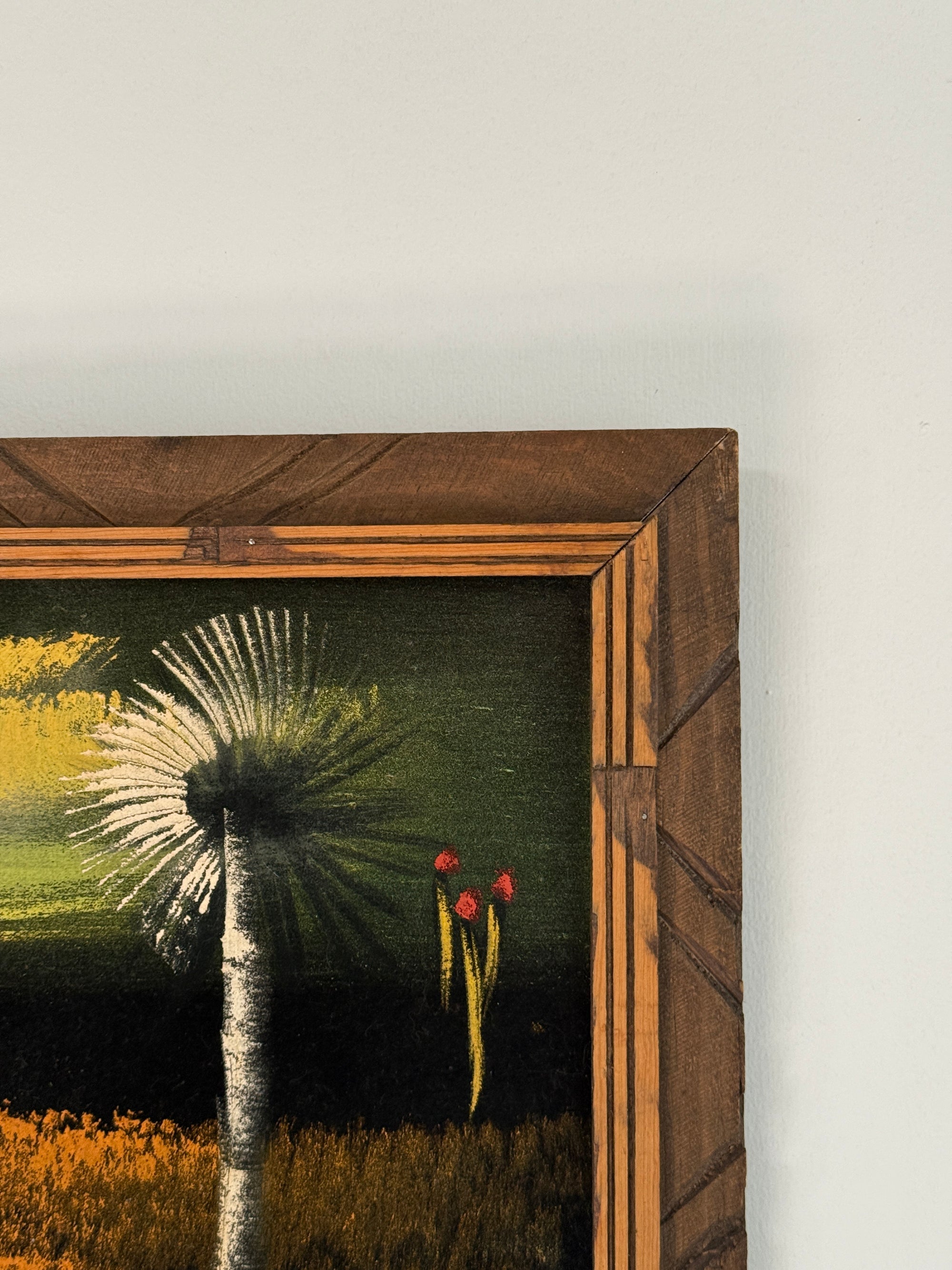Vintage Mid Century Modern Desert Landscape Black Velvet Painting | MCM Cactus &amp; Yucca Wall Art | Southwestern Framed Original Artwork