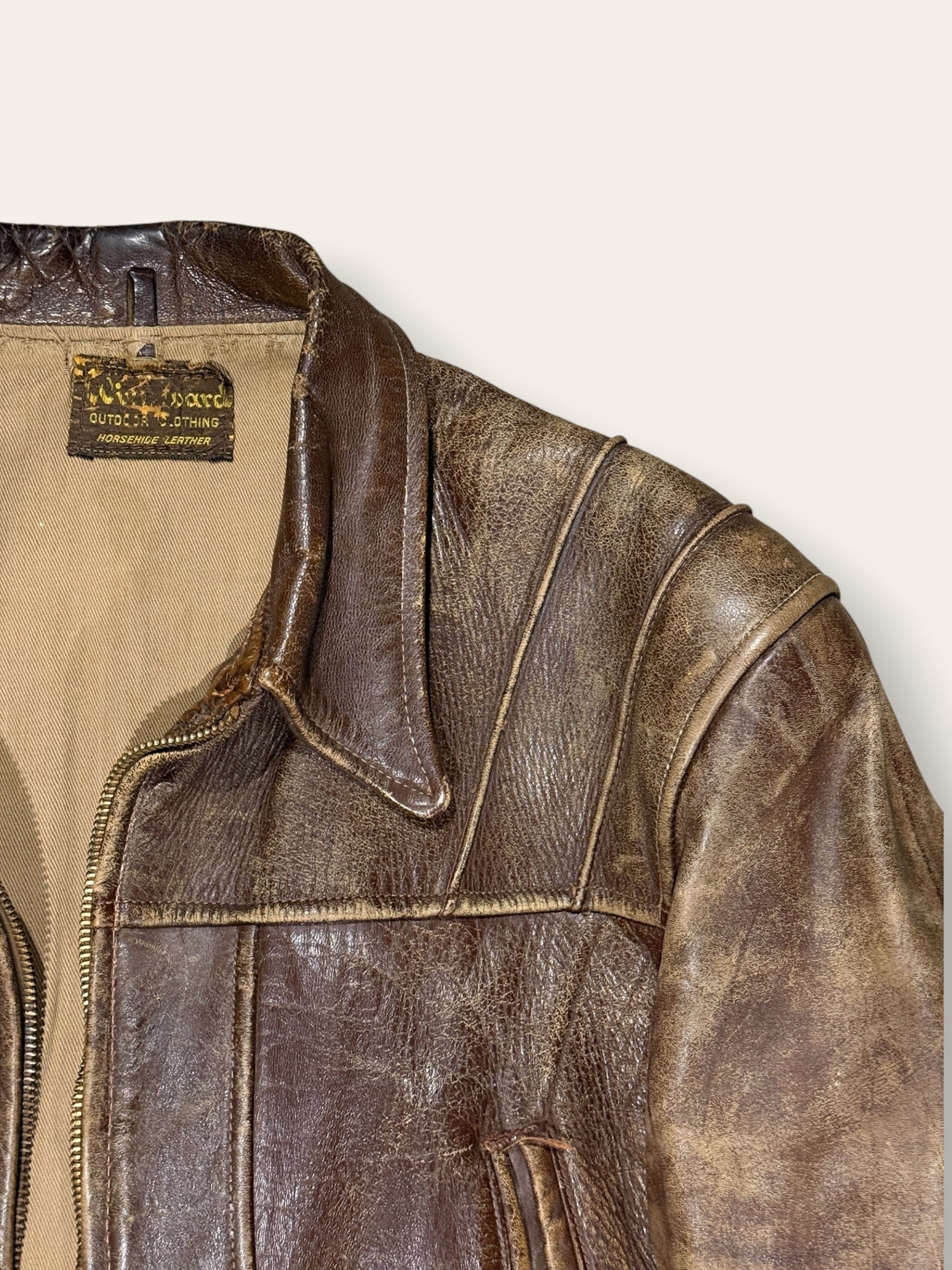 Vintage 1940-50s Windward Horsehide Leather Jacket | Montgomery Ward Brown Belted Back Jacket