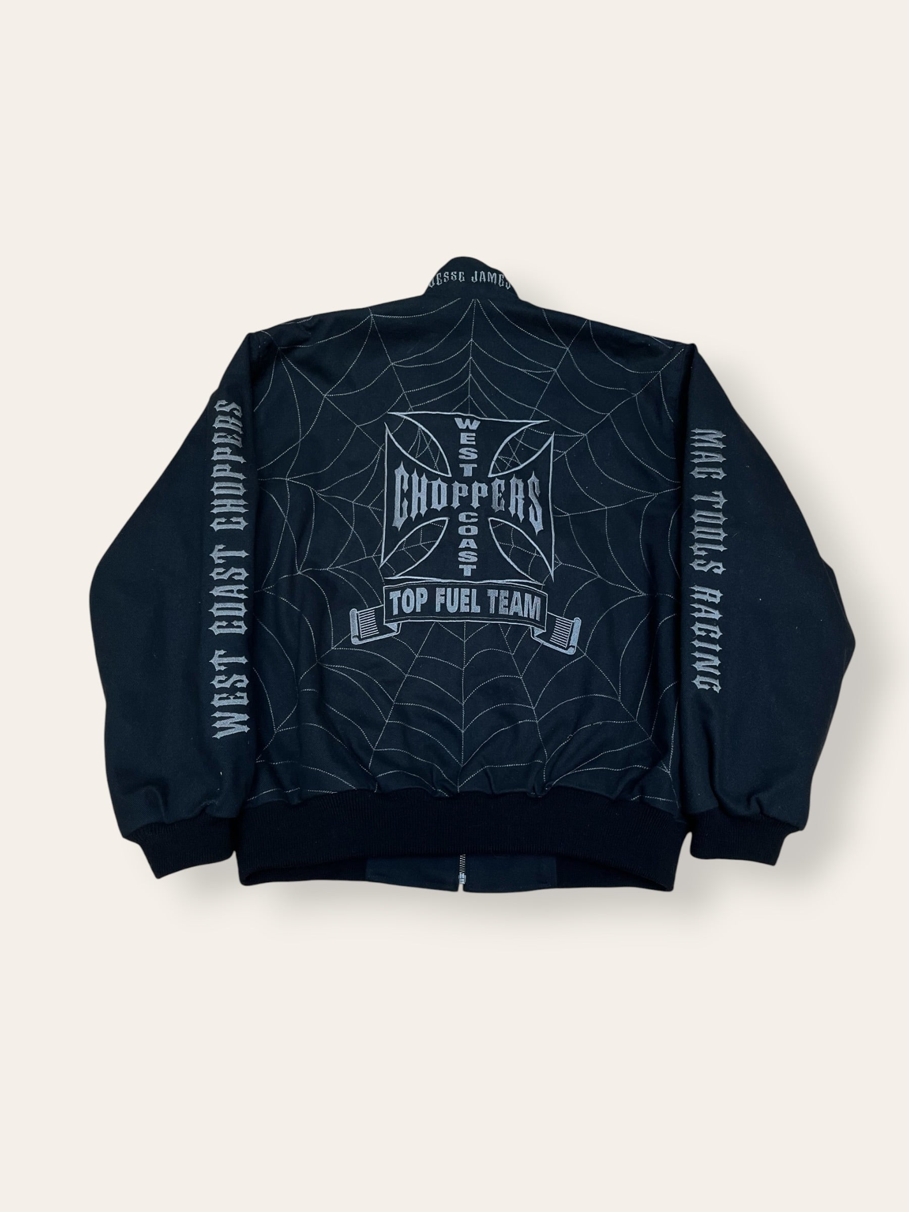 2000’s West Coast Choppers Jesse James Jacket | NOS | Y2K Spider Web Embroidery Top Fuel Team Jacket