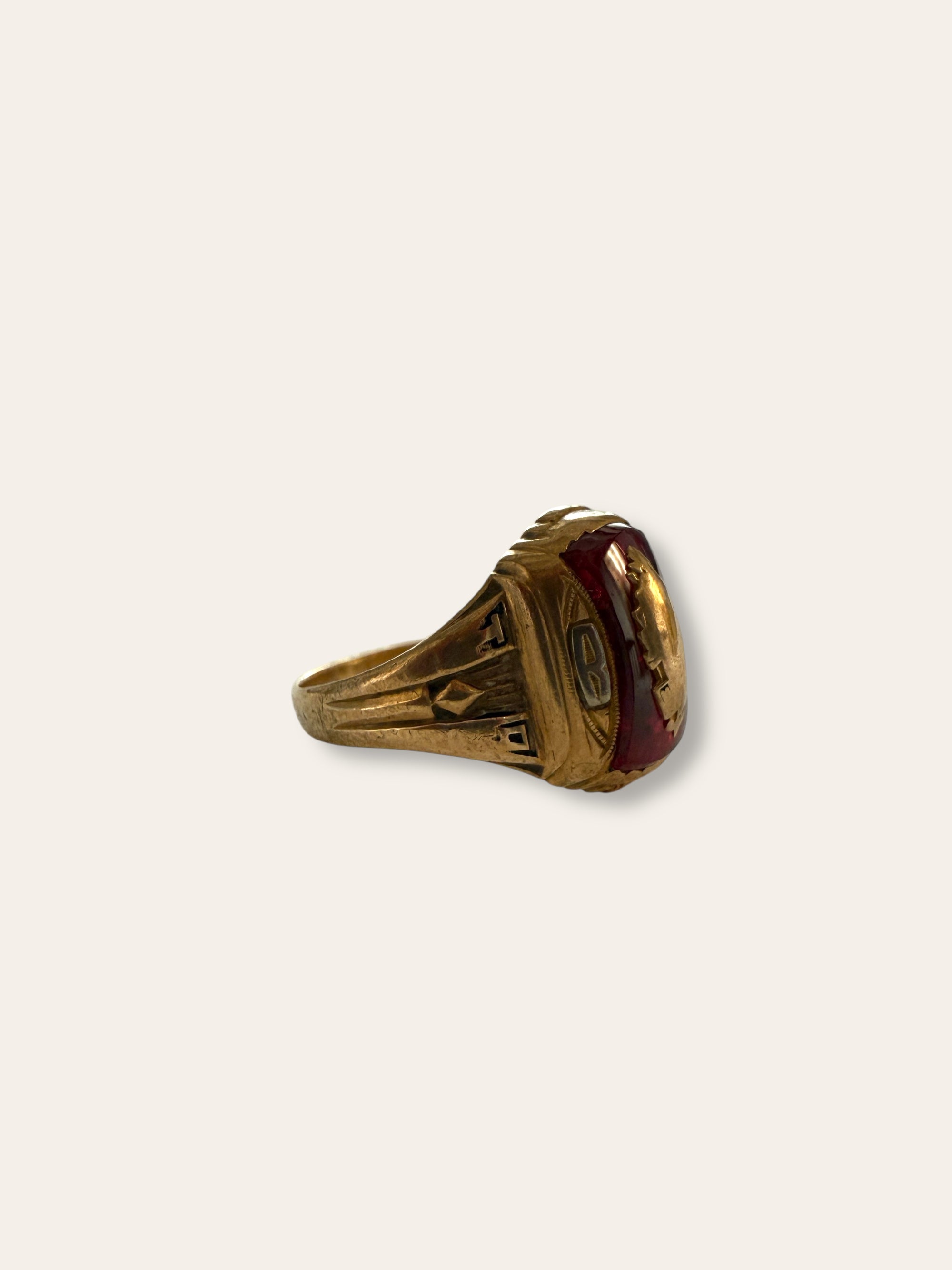 Vintage 1940’s HJ 10k Gold Art Deco Class Ring Size 10.5