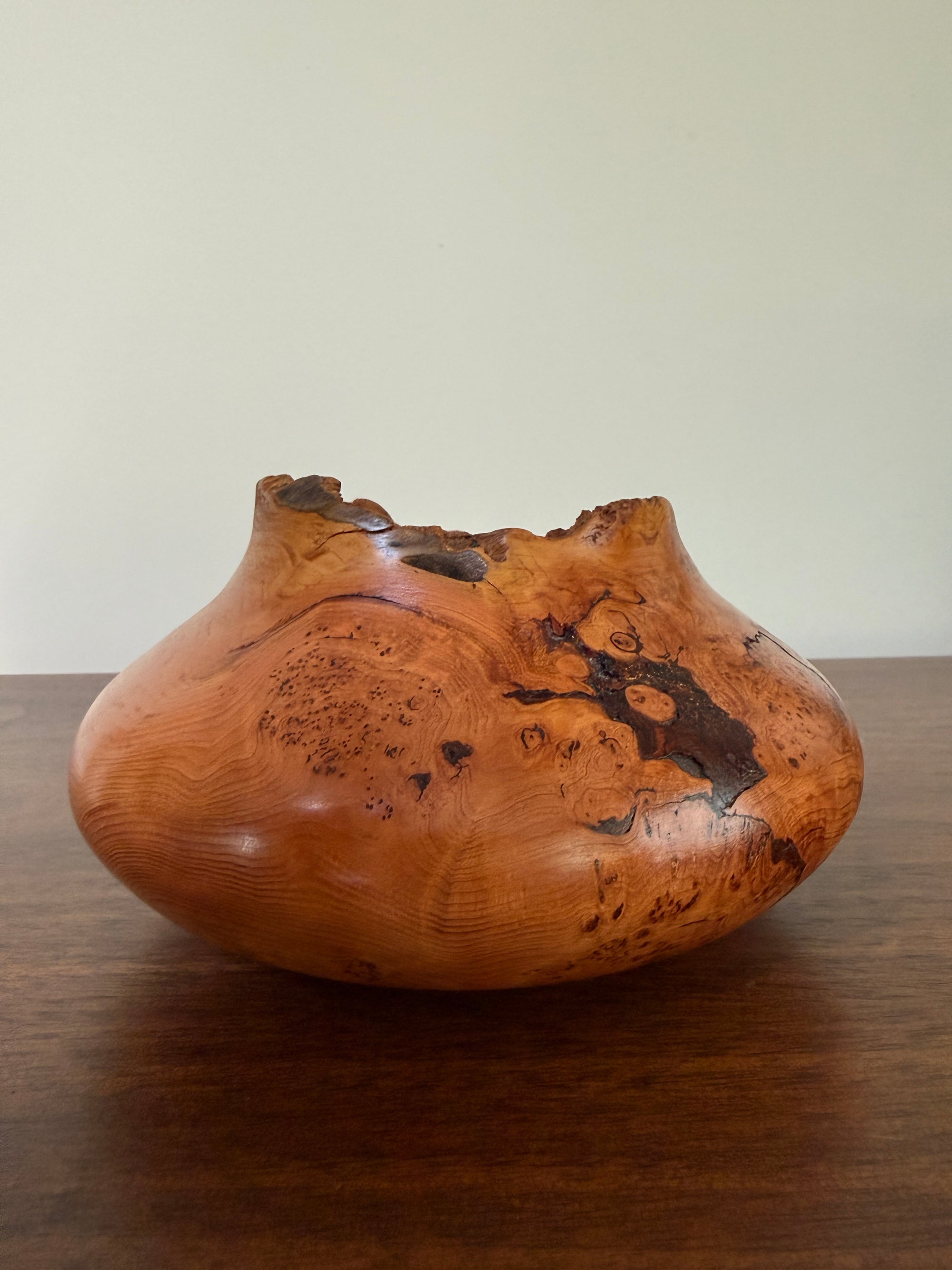 Vintage Signed Handcrafted Fir Burl Wood Bowl | Live Edge Natural Art Turned Vessel