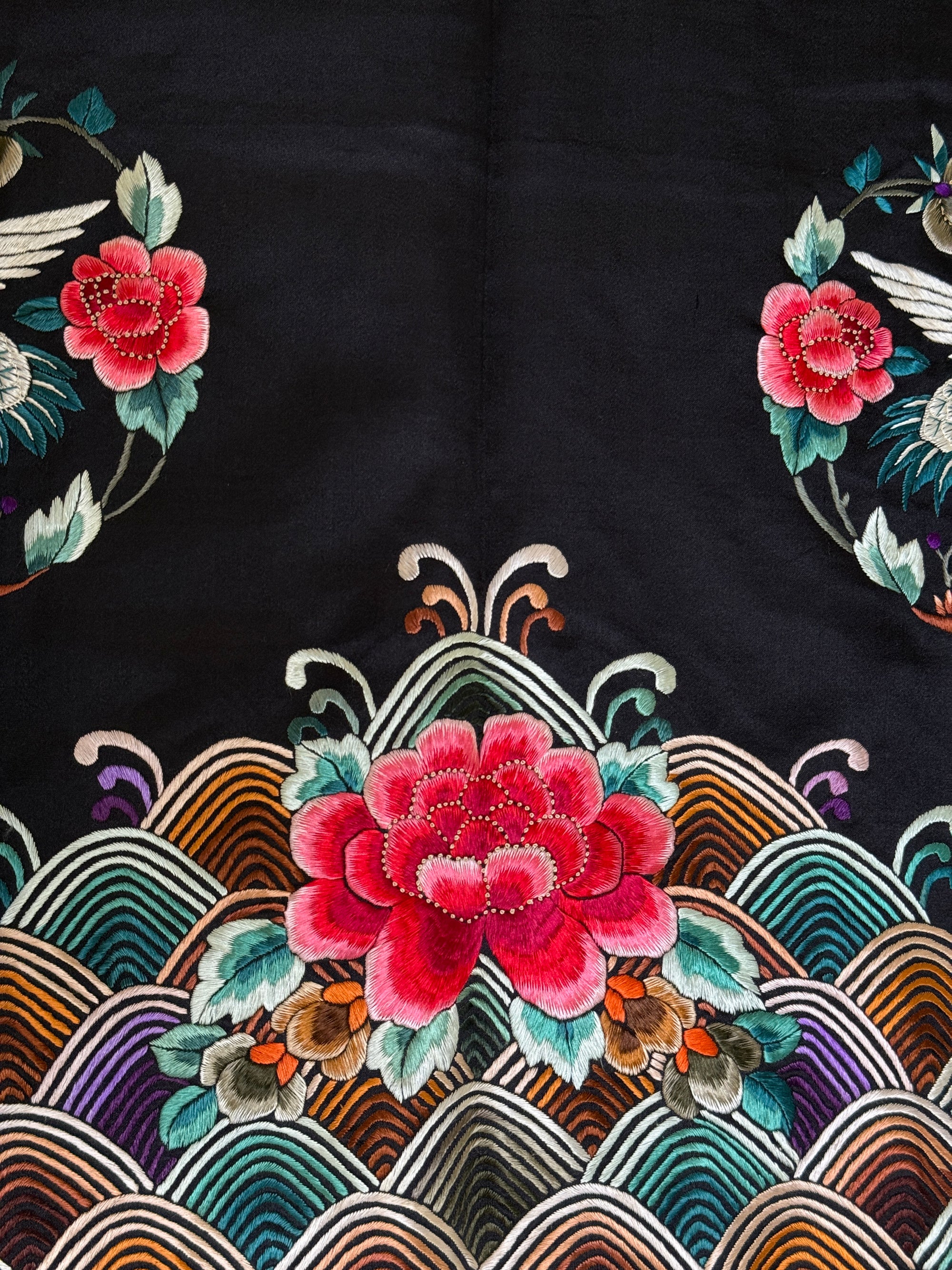 Vintage 1920’s Chinese Silk Jacket | Antique Hand Embroidery Crane Floral Motif Silk