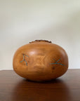 Vintage Signed Hand Turned Elm Fork Turquoise Inlay Burl Wood Bowl | Live Edge Natural Art Turned Vessel