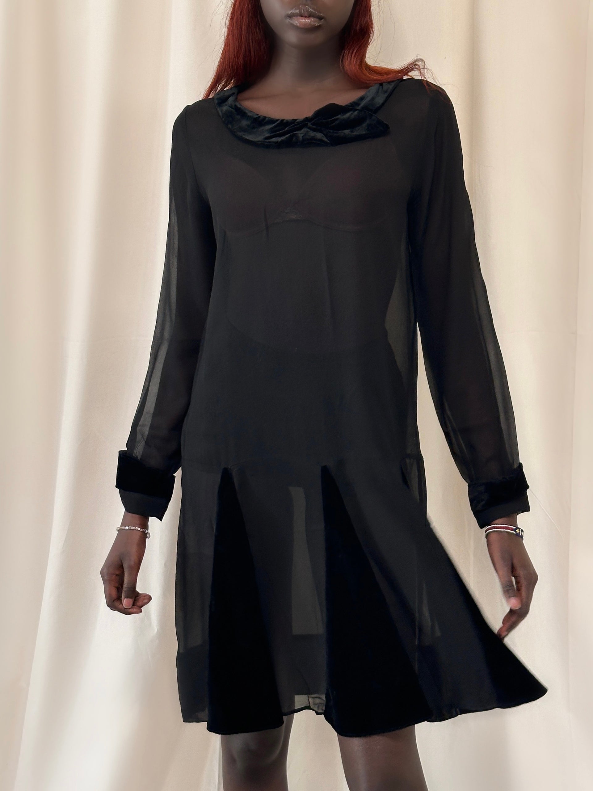 Vintage 1920s Chiffon & Velvet Flapper Dress
