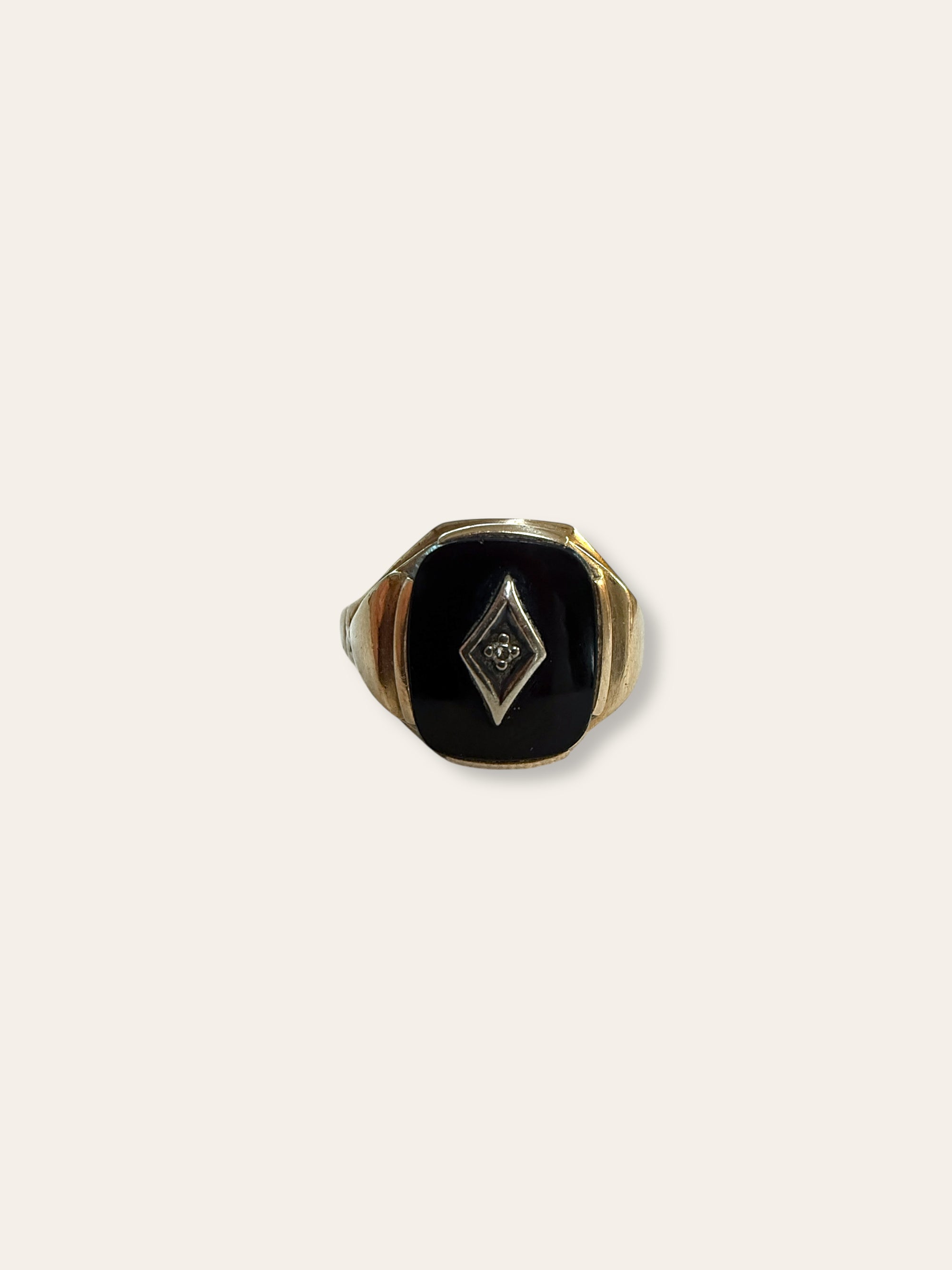 Vintage 1940’s Art Deco Onyx 10k Gold Diamond Ring Size 12.5