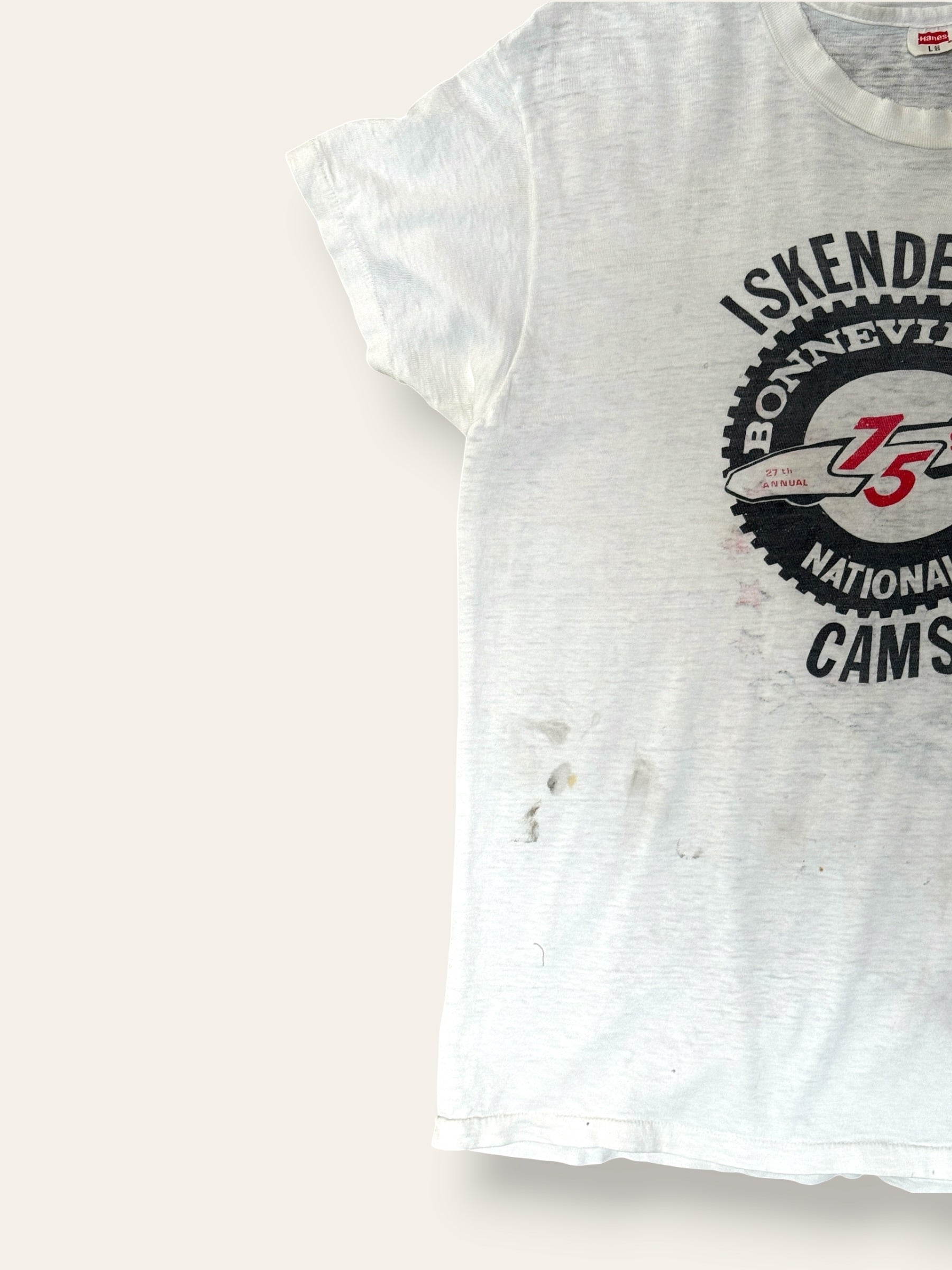 Vintage 1970 Iskenderian Cams Bonneville Racing T-Shirt | Distressed 1975 27th Annual SCTA Tee
