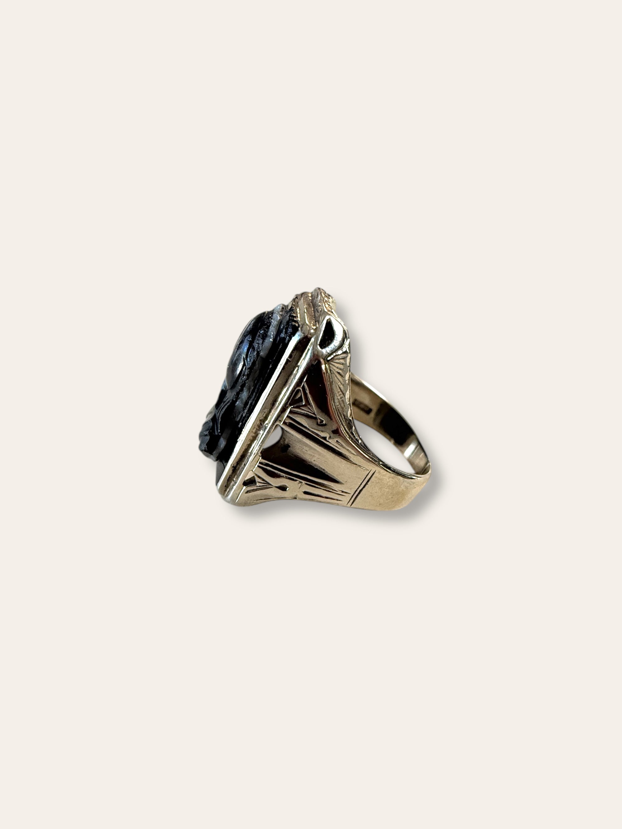 Vintage 1900’s Sardonyx Cameo 14k White Gold Ring Size 10