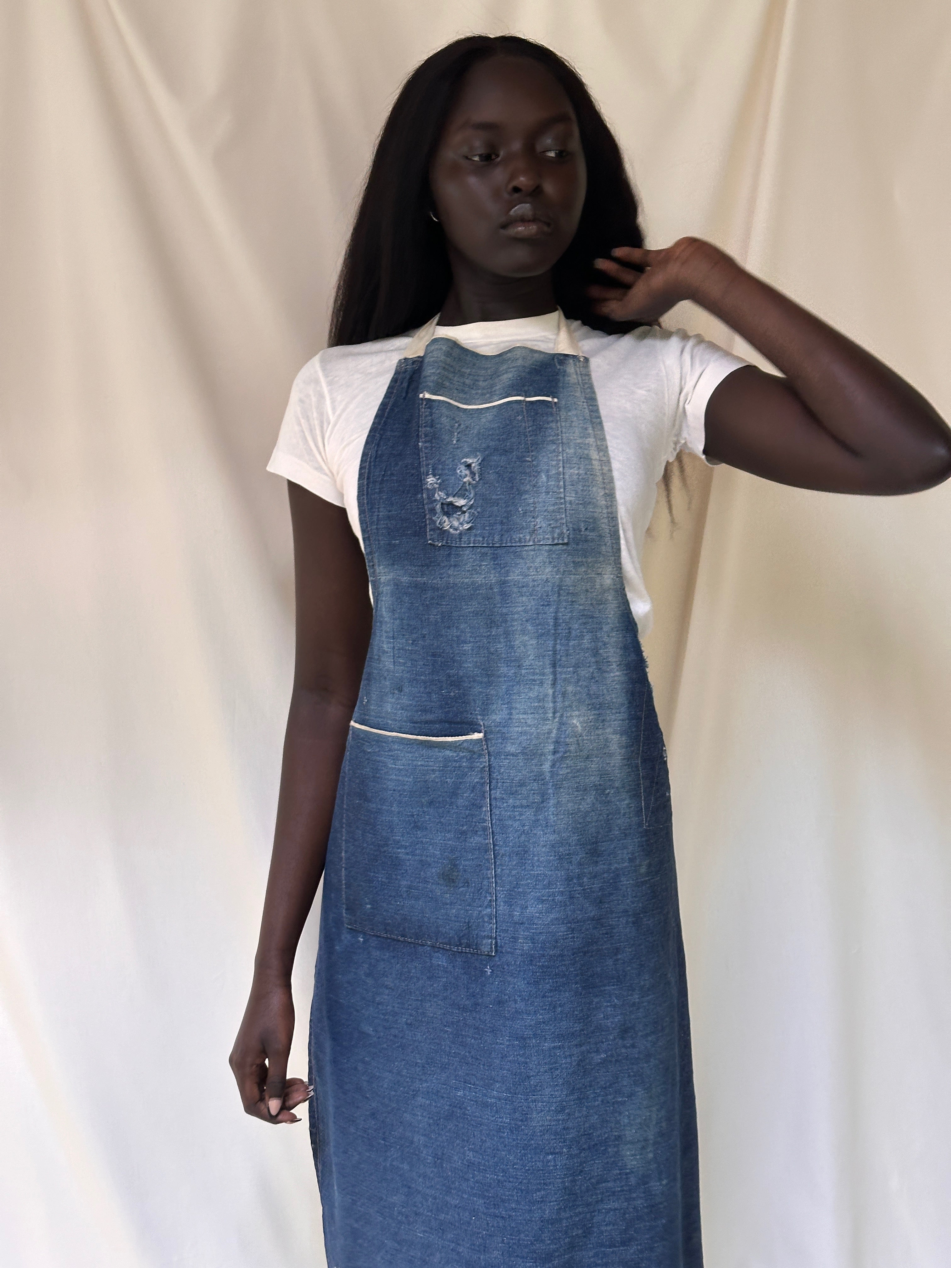 denim apron dress Gap Factory Women's Denim Apron Mini Dress Dark Wash Indigo Size L