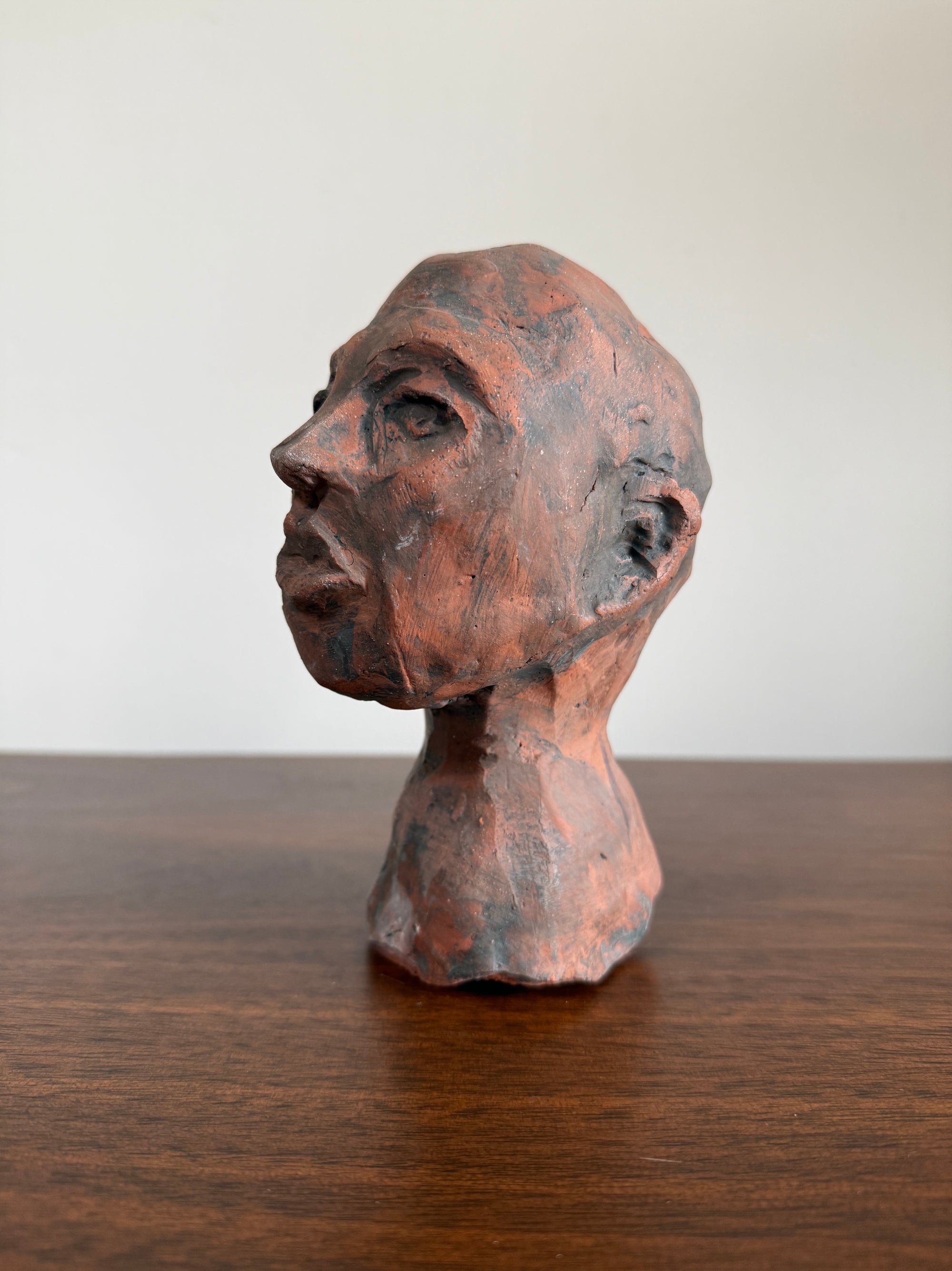 Vintage Modernist Terracotta Head Sculpture | Expressionist Bust Art | Mid Century Studio Pottery Portrait