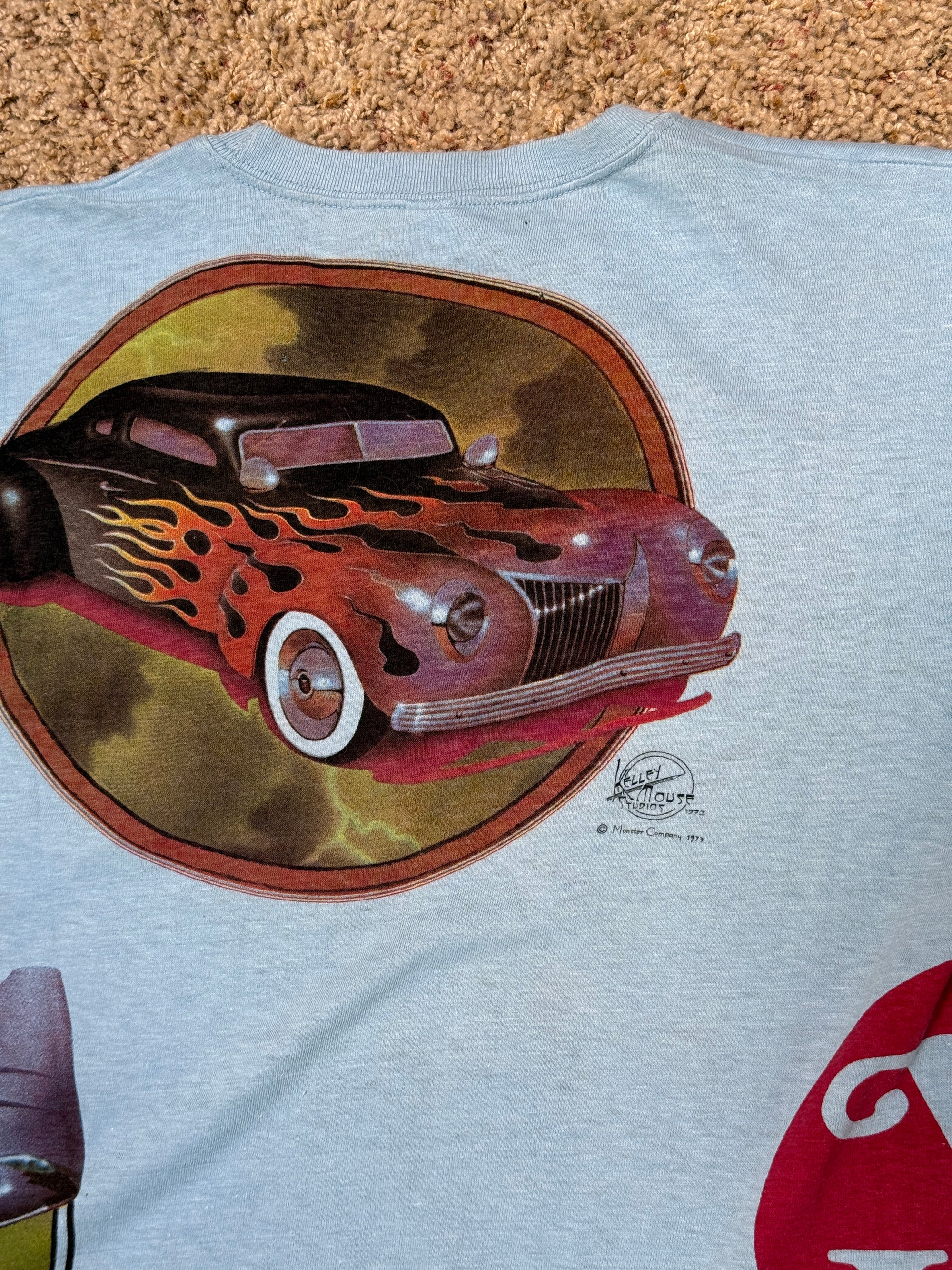Vintage 1973 Kelley Mouse Studio Test Print T-Shirt | Hot Rod | Grateful Dead Jester and Rose Graphic | Rare 1970s Psychedelic Art T-Shirt