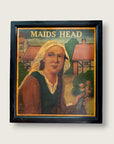 Vintage English MCM Pub Sign "Maids Head" | Mid Century Horse & Cart Tavern Wall Art | Framed British Bar Hand Painted Art