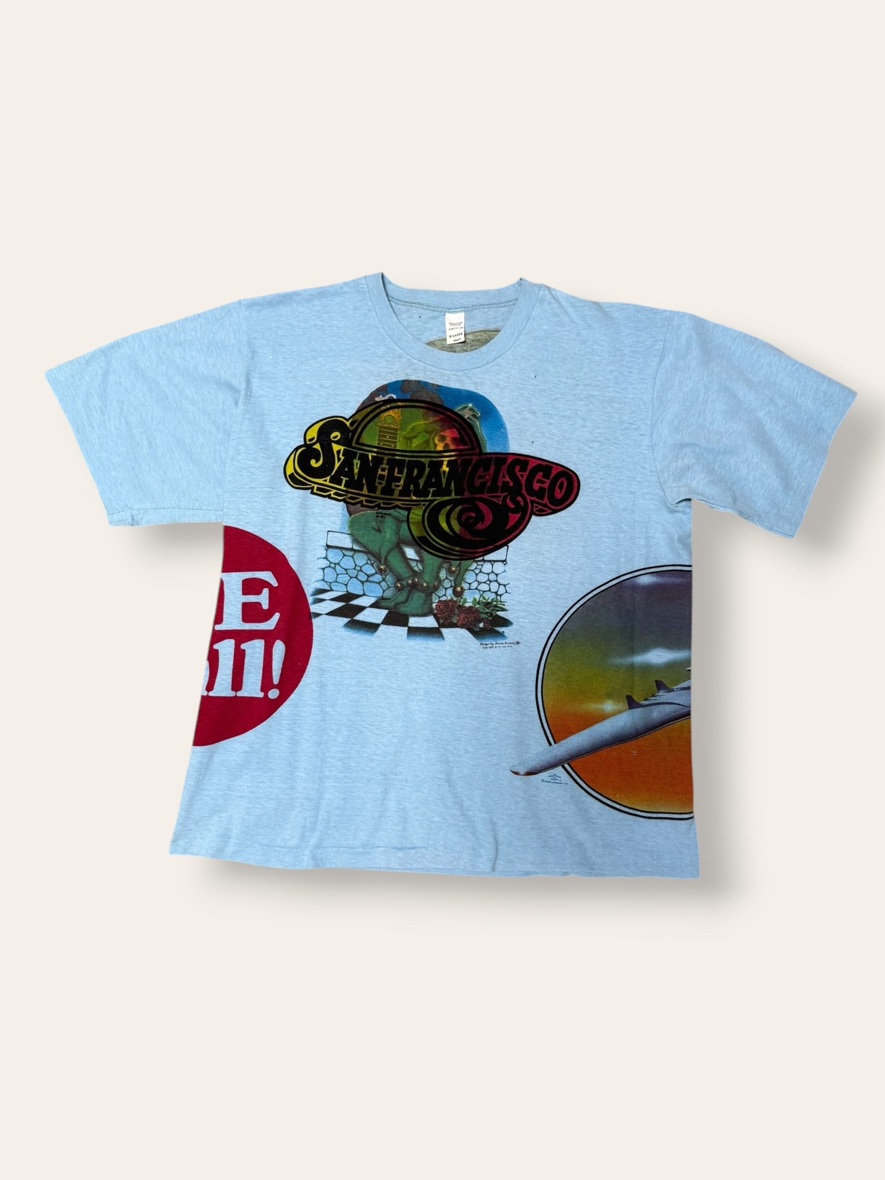 Vintage 1973 Kelley Mouse Studio Test Print T-Shirt | Hot Rod | Grateful Dead Jester and Rose Graphic | Rare 1970s Psychedelic Art T-Shirt