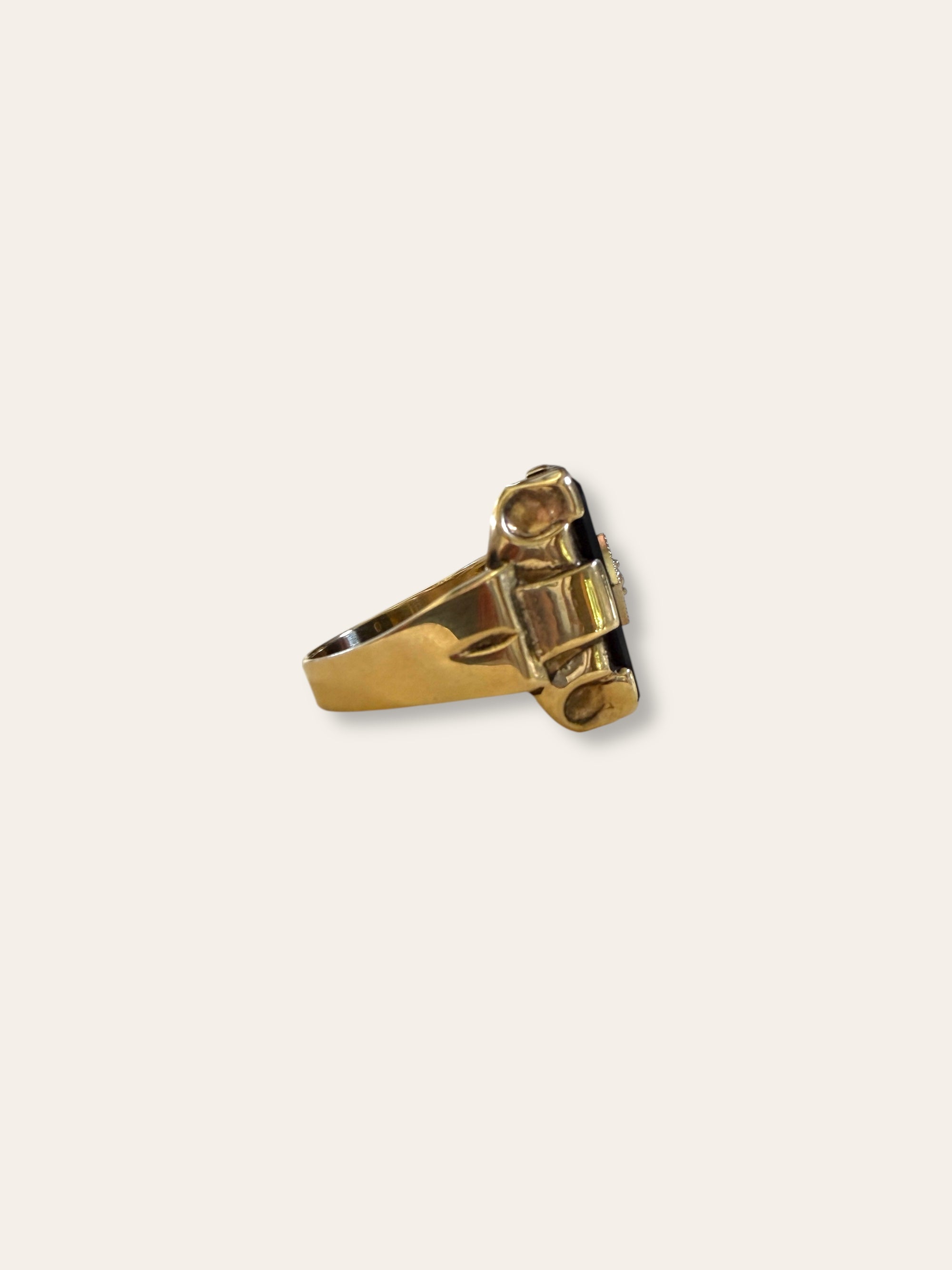Vintage 1940’s Art Deco Onyx 10k Gold Diamond Ring Size 9