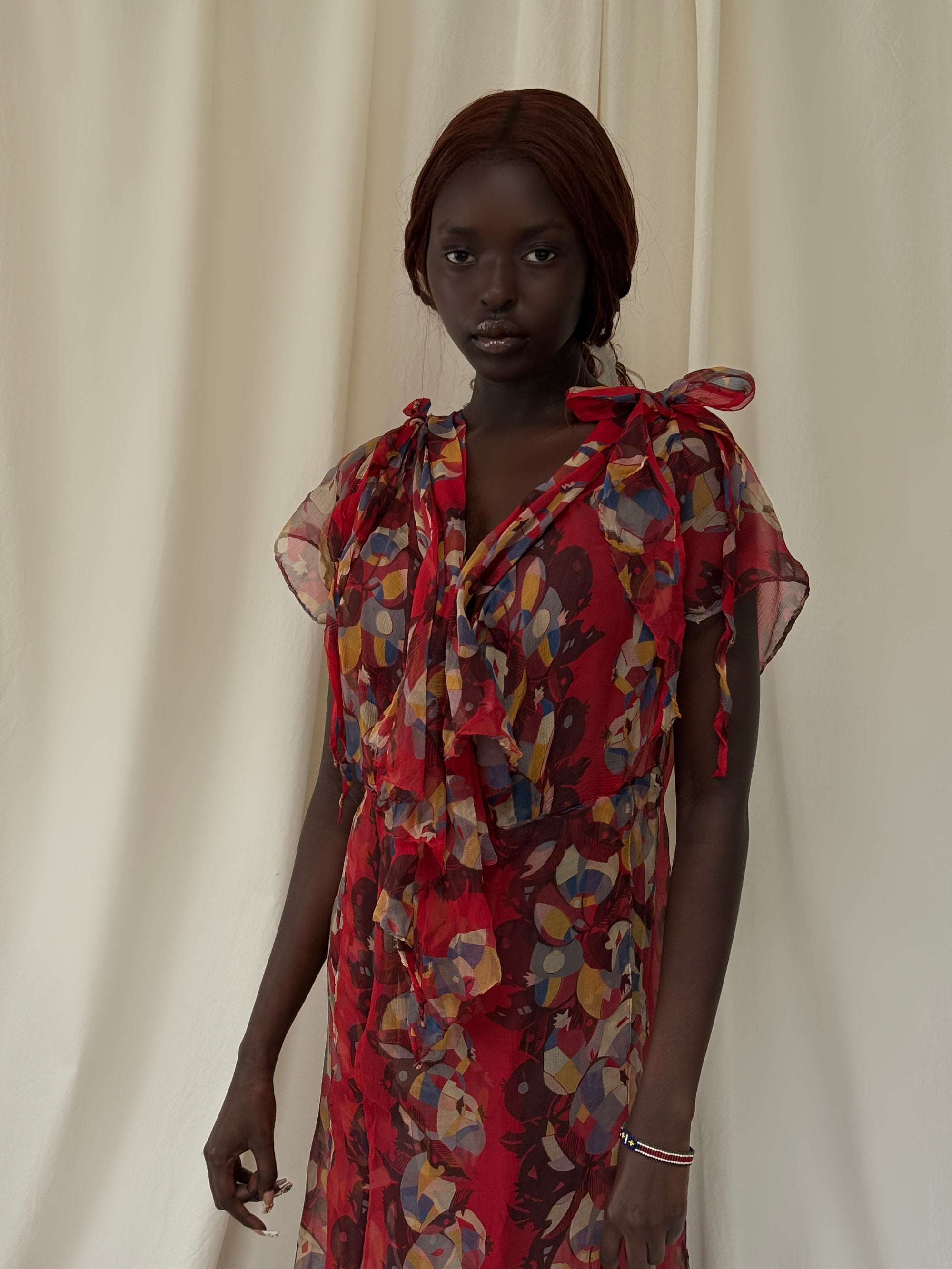 Vintage 1920’s Sheer Geometric Pattern Chiffon Dress