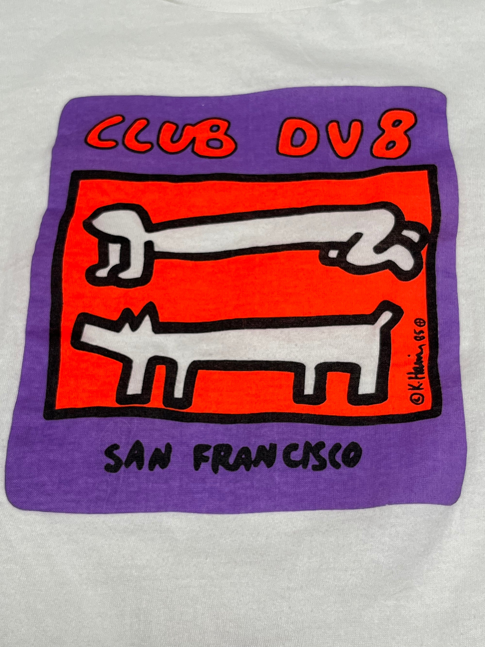 Vintage 1980s Keith Haring Club DV8 San Francisco Dog Graphic T-Shirt