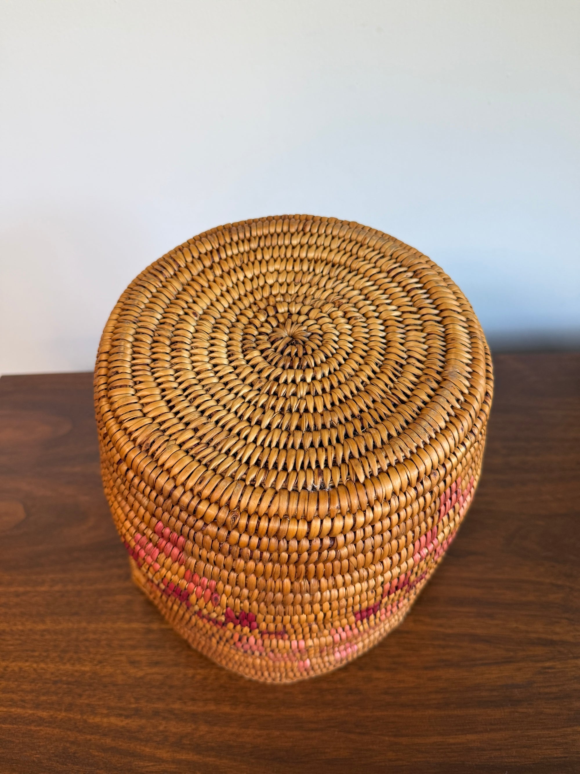 Vintage Jicarilla Apache Coil Handmade Basket With Handles | Native American Pattern Basket