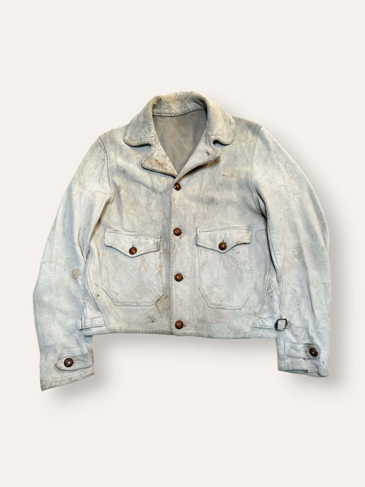 Vintage 1930s Buckskin Leather Cossack A-1 Jacket | Vintage Deerskin Sport Coat with Side Buckles