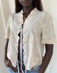 Vintage 1930s Floral Silk & Lace Bed Jacket | Ecru Boudoir Lingerie Layering Top