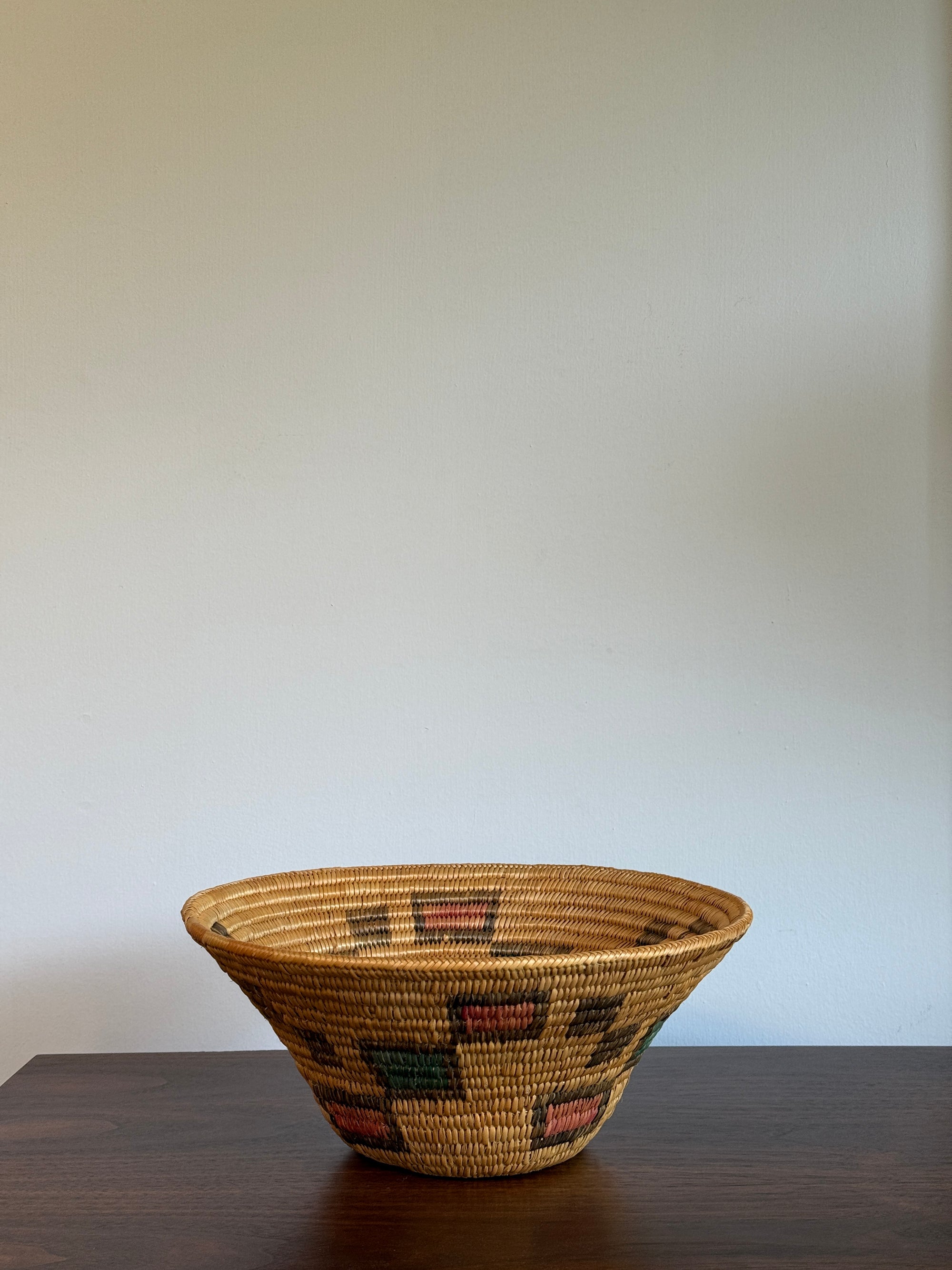 Vintage Jicarilla Apache Coil Handmade Basket | Native American Geometric Basket