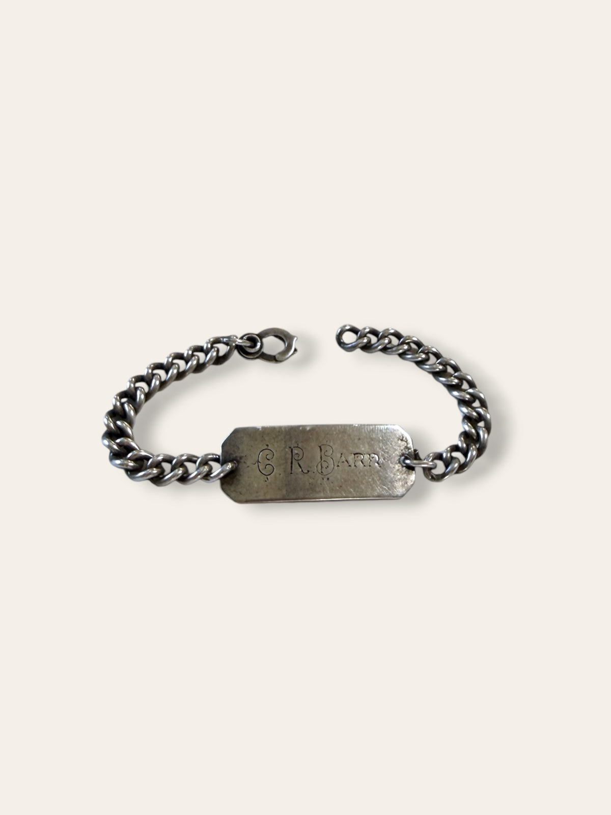 Vintage Sterling Silver WWII Identification Bracelet | Chunky Curb Link | 7” Chain Stamped