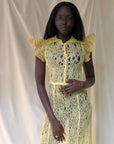 Vintage 1930’s Thrashed Lace Yellow Dress