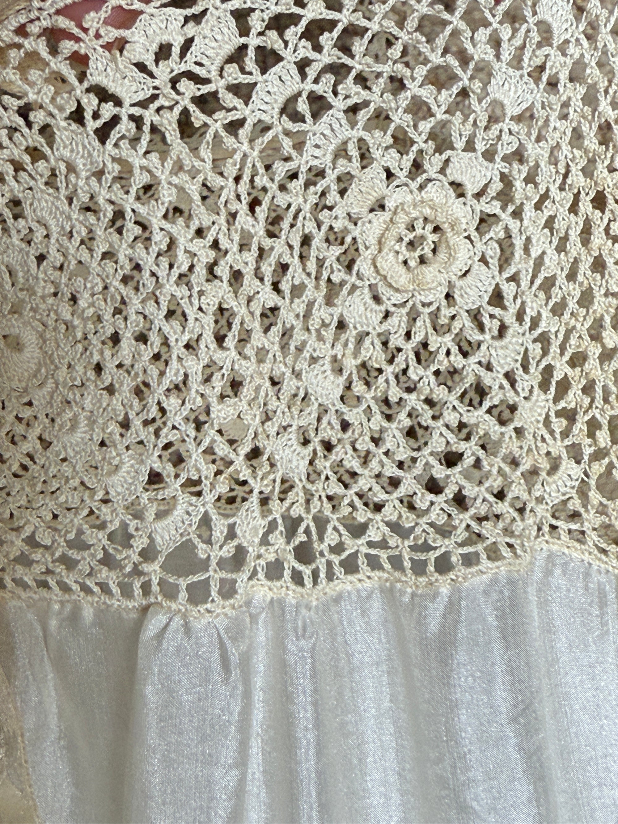 Vintage 1910’s Crochet &amp; Silk Chemise Slip Dress