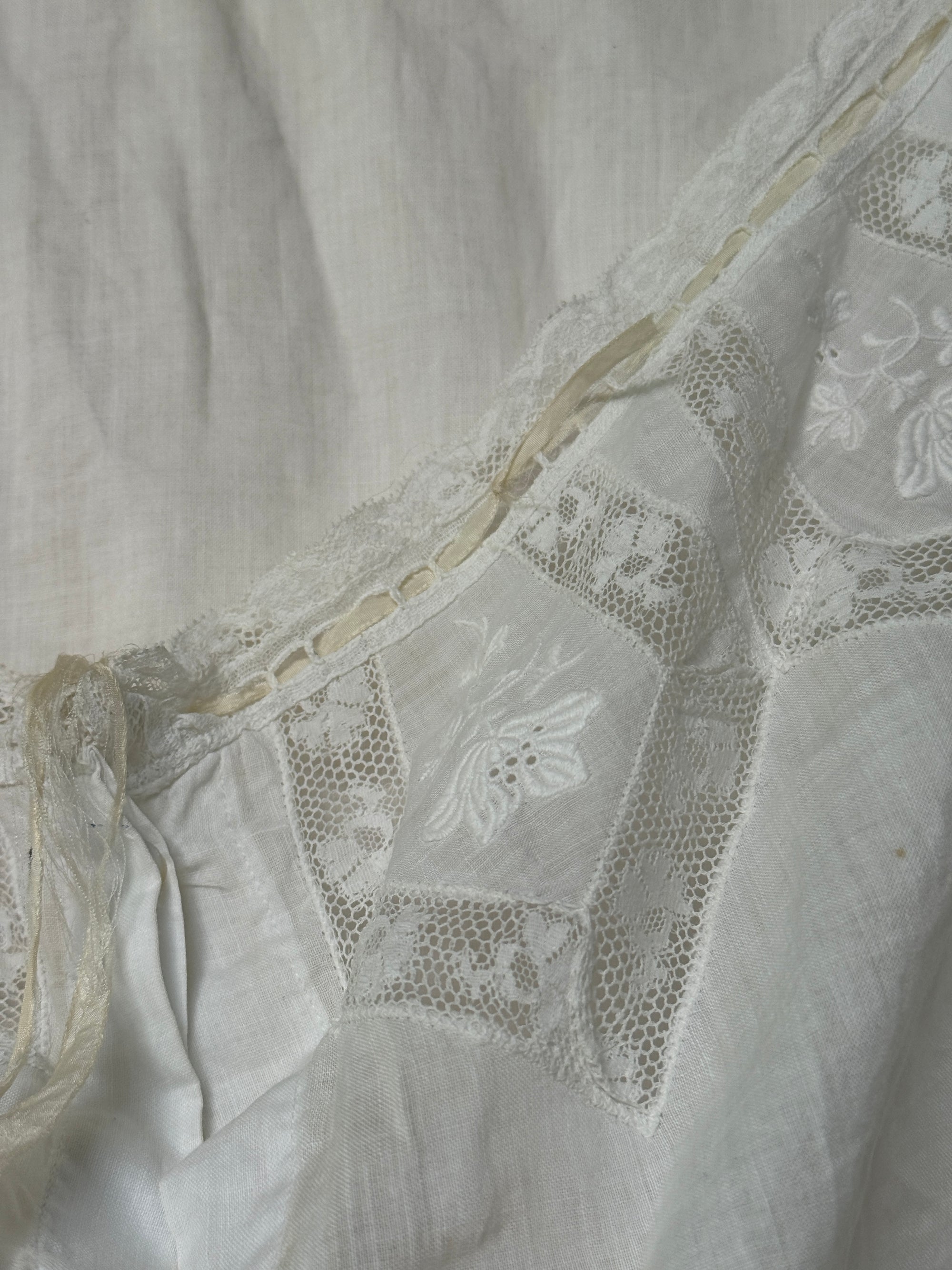 Antique 1900s Edwardian White Lace Inset Blouse | Antique Sheer Cotton Top Embroidered