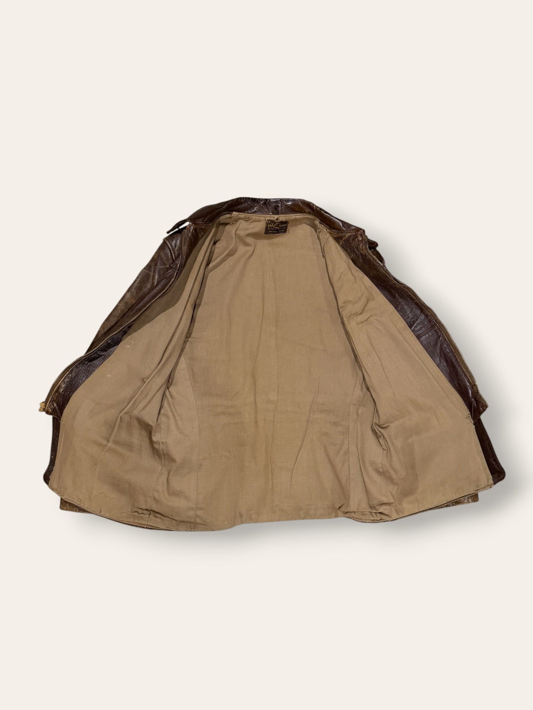 Vintage 1940-50s Windward Horsehide Leather Jacket | Montgomery Ward Brown Belted Back Jacket