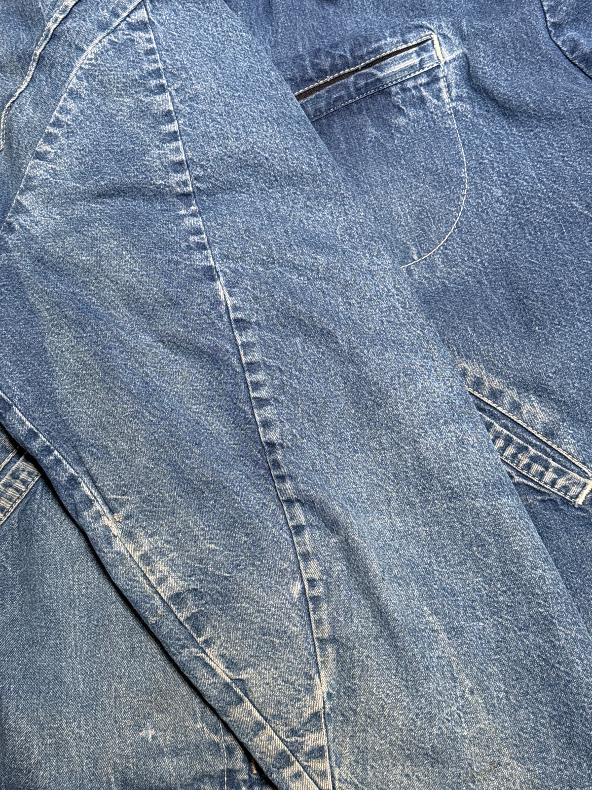 Vintage 1960s Key Imperial Denim Work Jacket | Belted Back Faded Denim