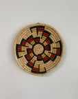Vintage Hopi Coiled Flat Basket | Handwoven Native American Wall Art | Geometric Polychrome Woven Basket Tray
