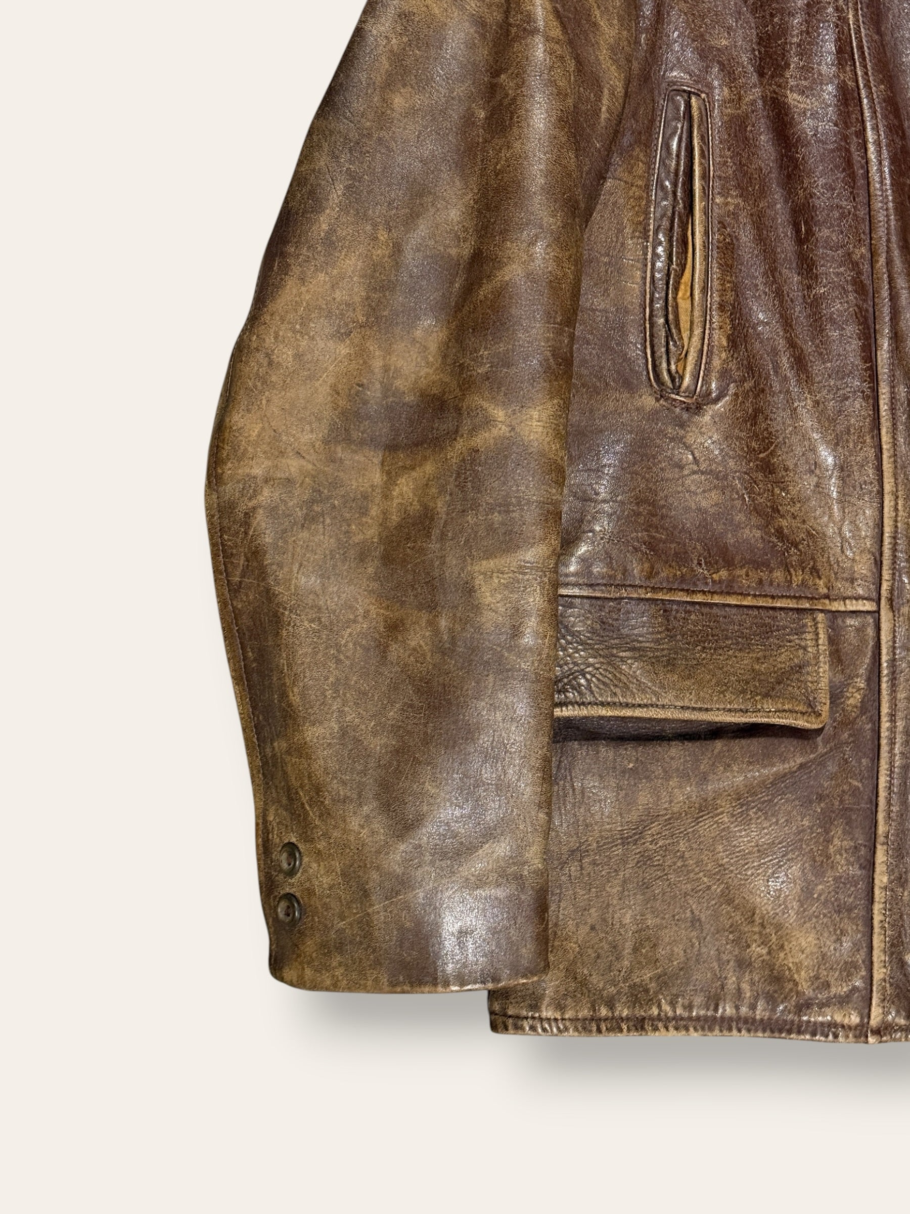 Vintage 1940-50s Windward Horsehide Leather Jacket | Montgomery Ward Brown Belted Back Jacket