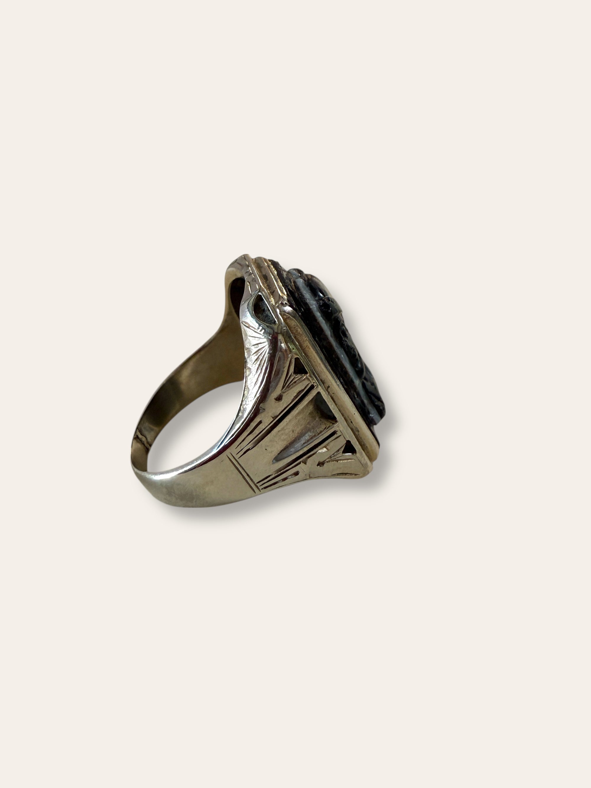 Vintage 1900’s Sardonyx Cameo 14k White Gold Ring Size 10