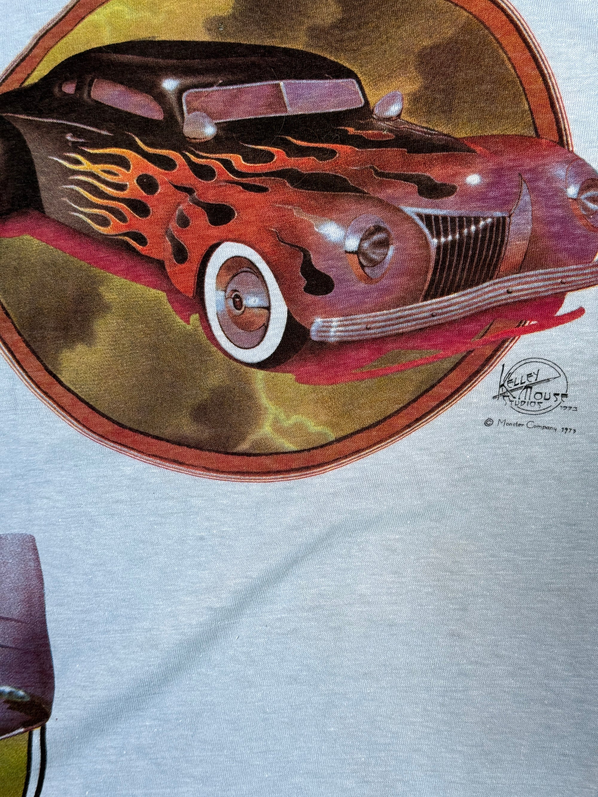 Vintage 1973 Kelley Mouse Studio Test Print T-Shirt | Hot Rod | Grateful Dead Jester and Rose Graphic | Rare 1970s Psychedelic Art T-Shirt