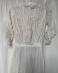 Antique 1900s Edwardian White Lace & Embroidered Cotton Lawn Dress  | Handcrafted Heirloom Bridal Gown