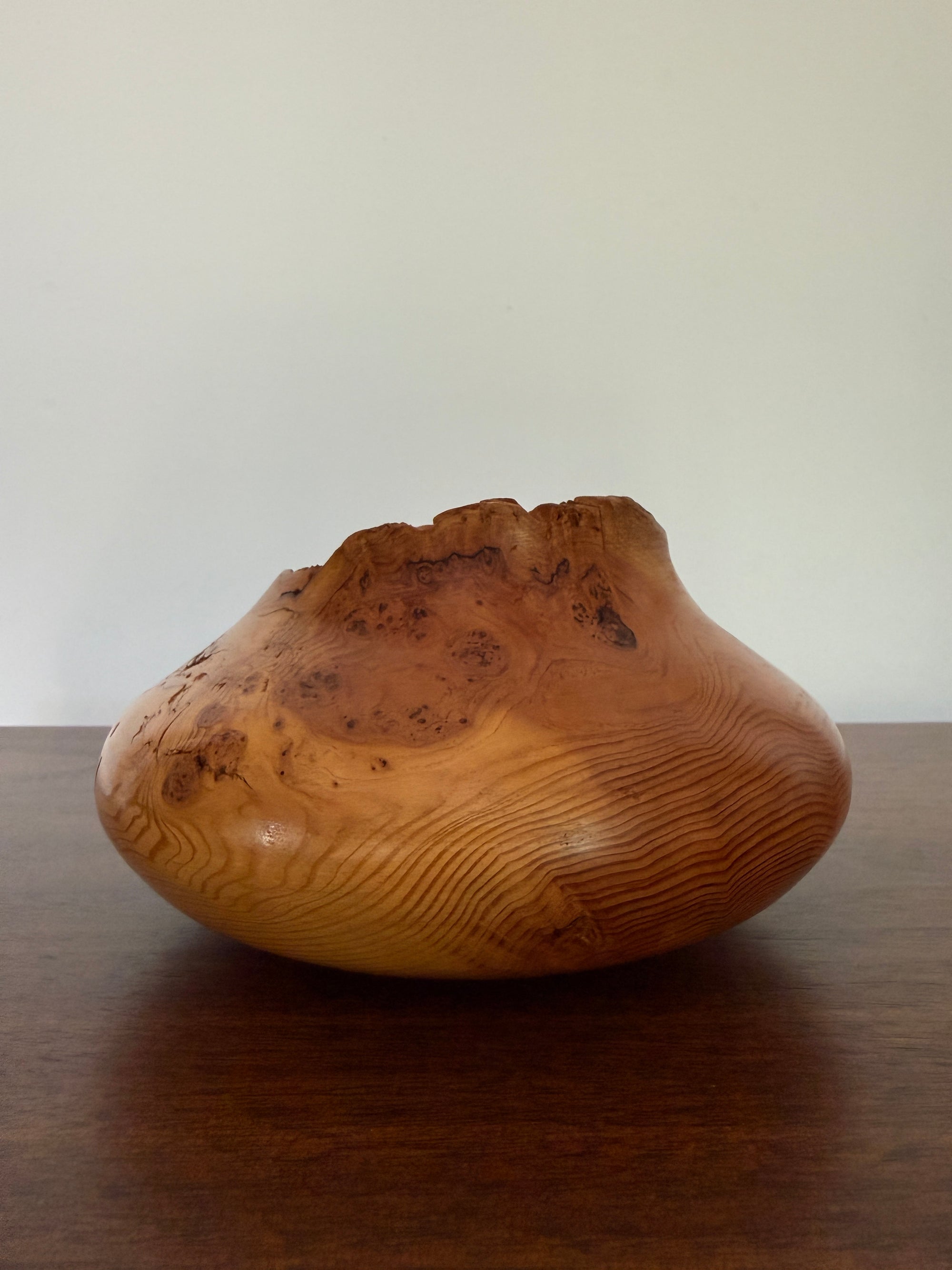 Vintage Signed Handcrafted Fir Burl Wood Bowl | Live Edge Natural Art Turned Vessel