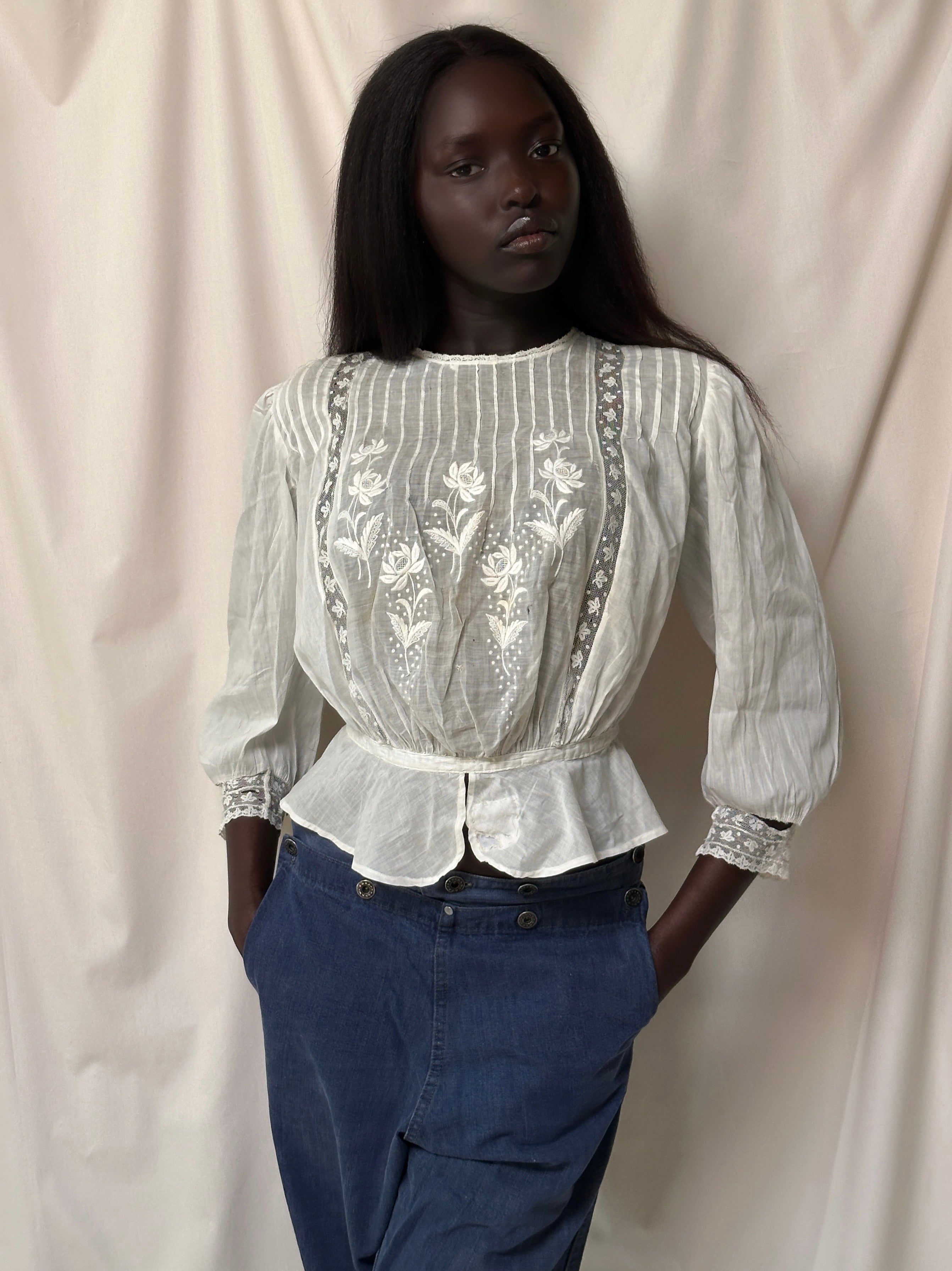 Vintage Edwardian Cotton Floral Embroidered Blouse – Afterlife