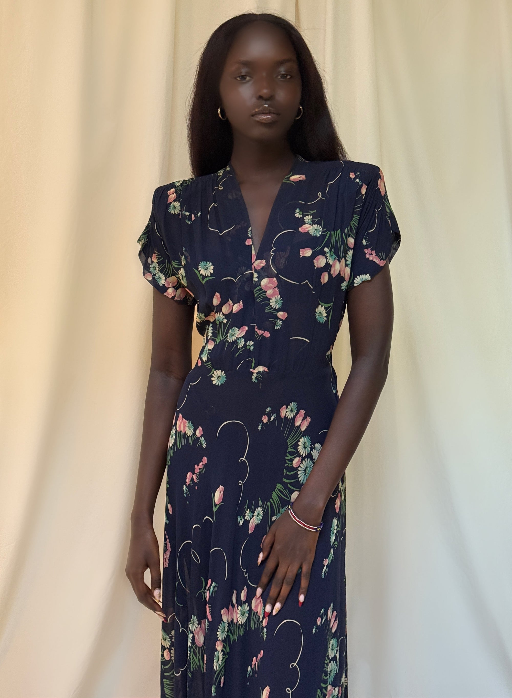 Vintage 1940s Floral Chiffon Dress